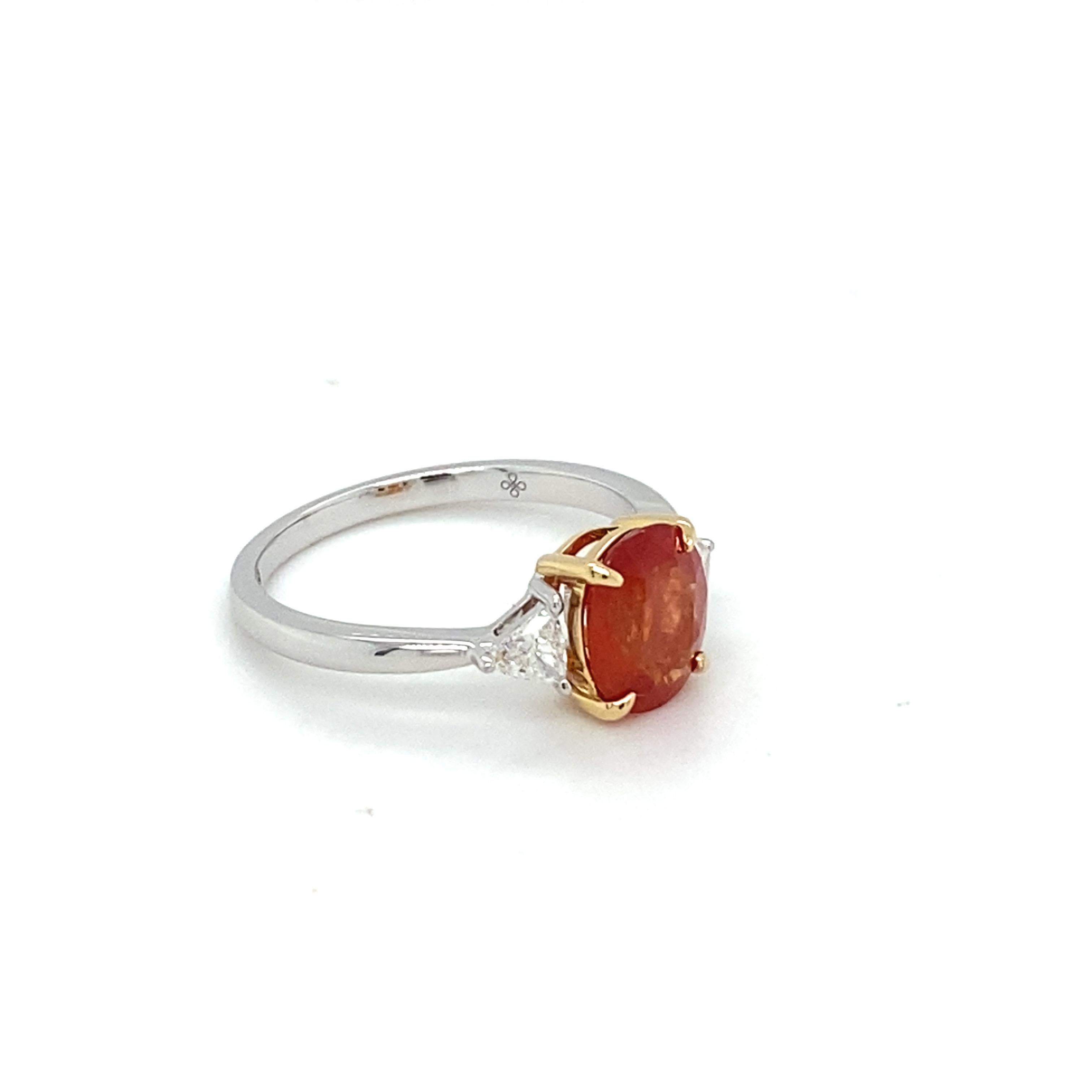 Women's GIA Certified 2.07 Carat Orange Sapphire Diamond Two Tone Gold Ring For Sale