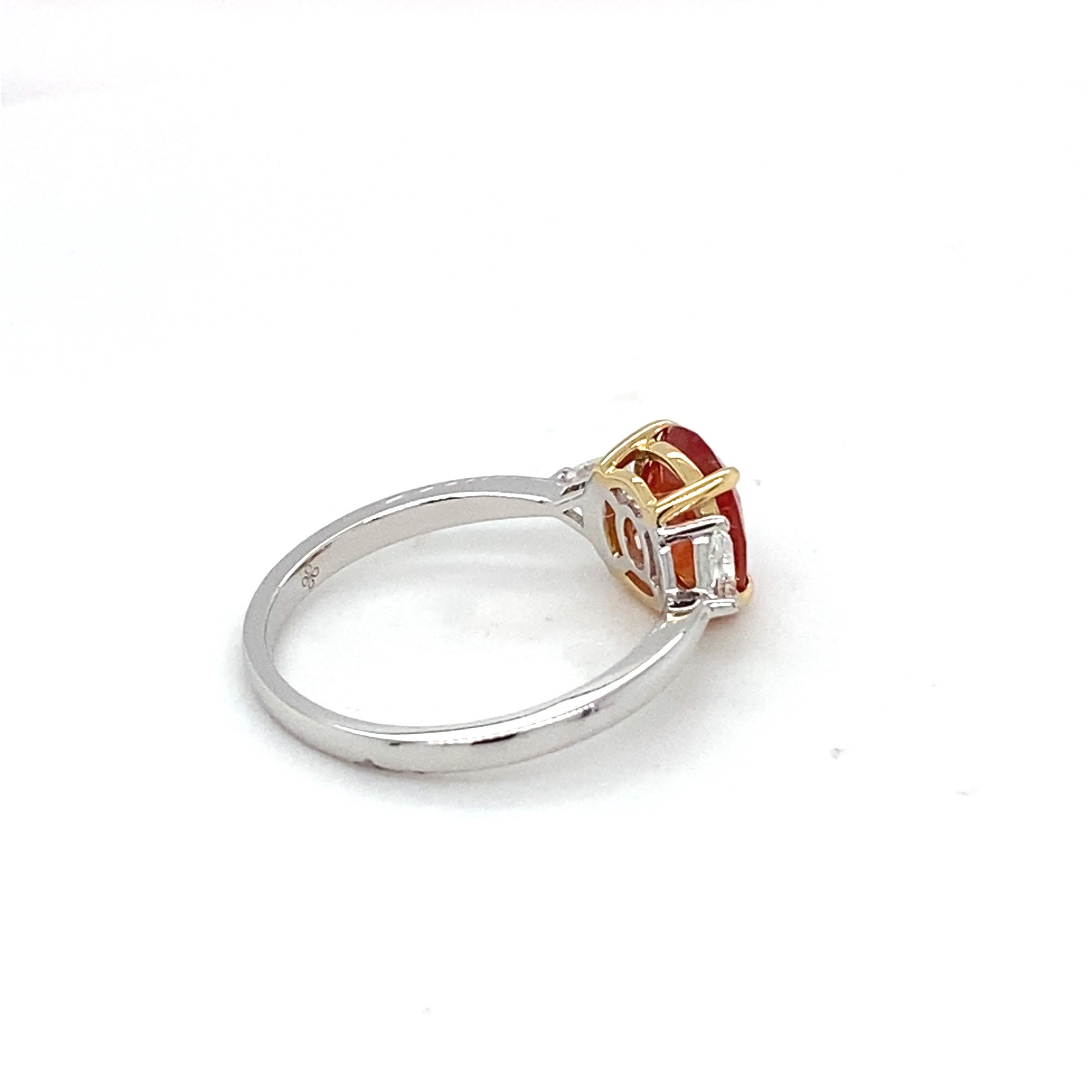GIA Certified 2.07 Carat Orange Sapphire Diamond Two Tone Gold Ring For Sale 1
