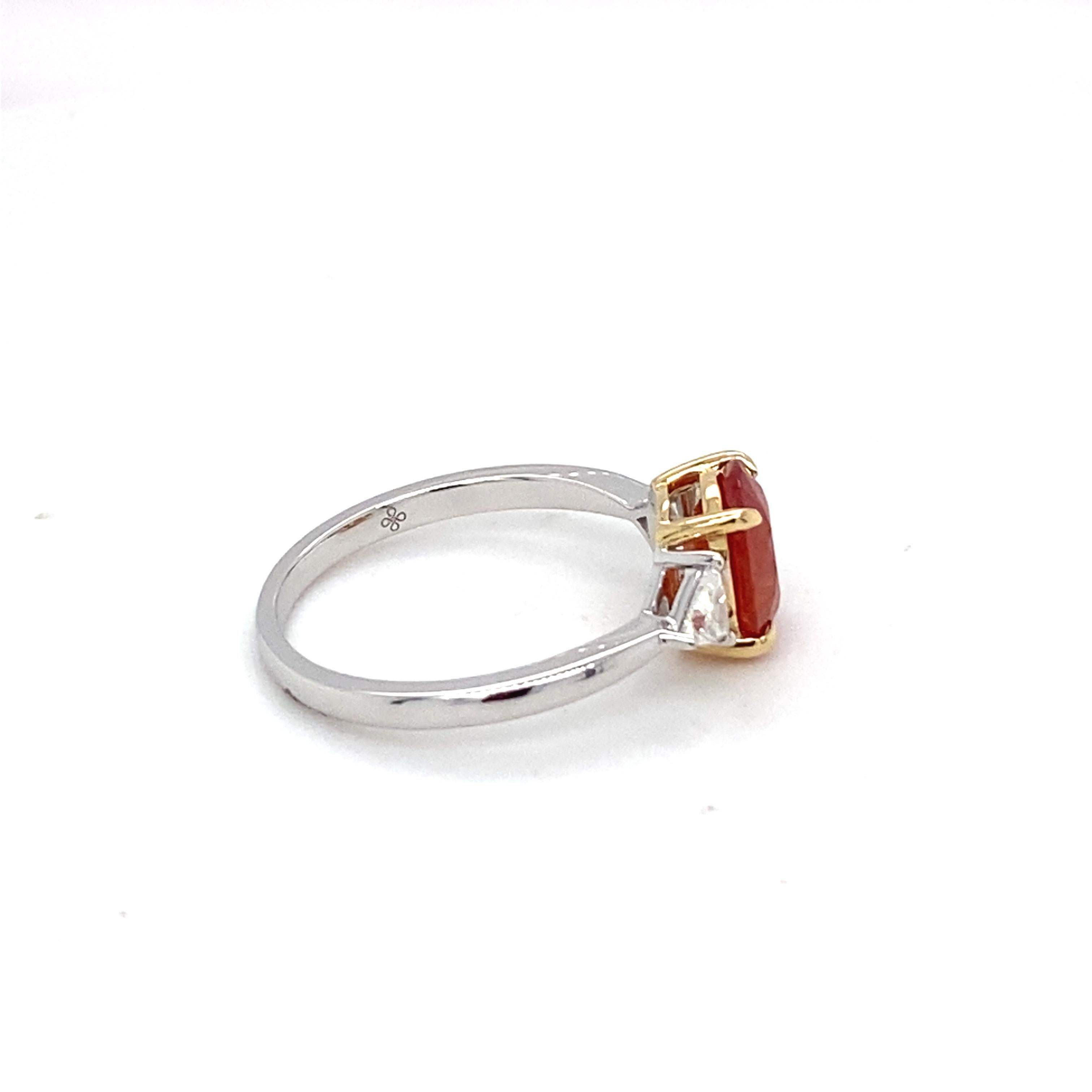 GIA Certified 2.07 Carat Orange Sapphire Diamond Two Tone Gold Ring For Sale 2