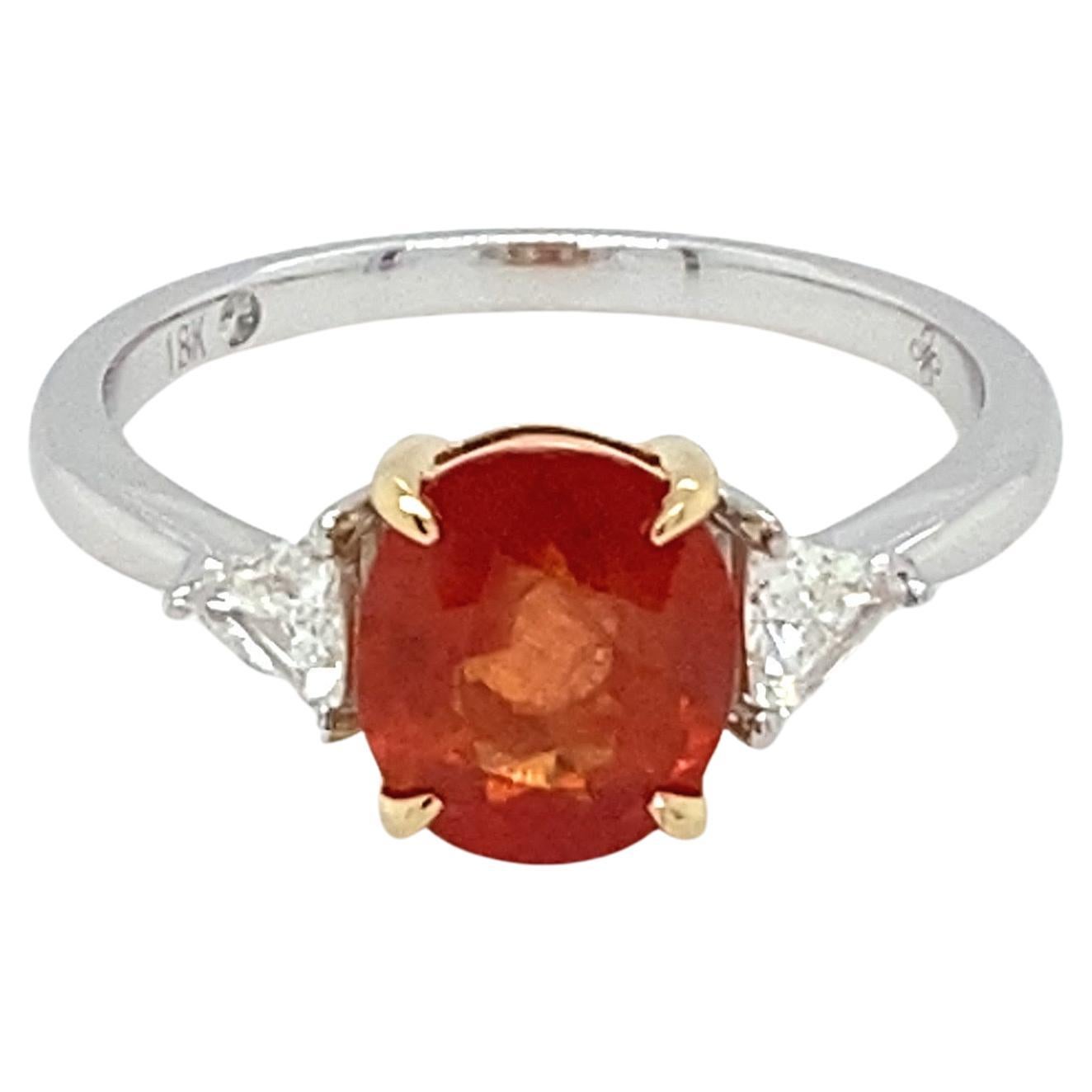 GIA Certified 2.07 Carat Orange Sapphire Diamond Two Tone Gold Ring For Sale