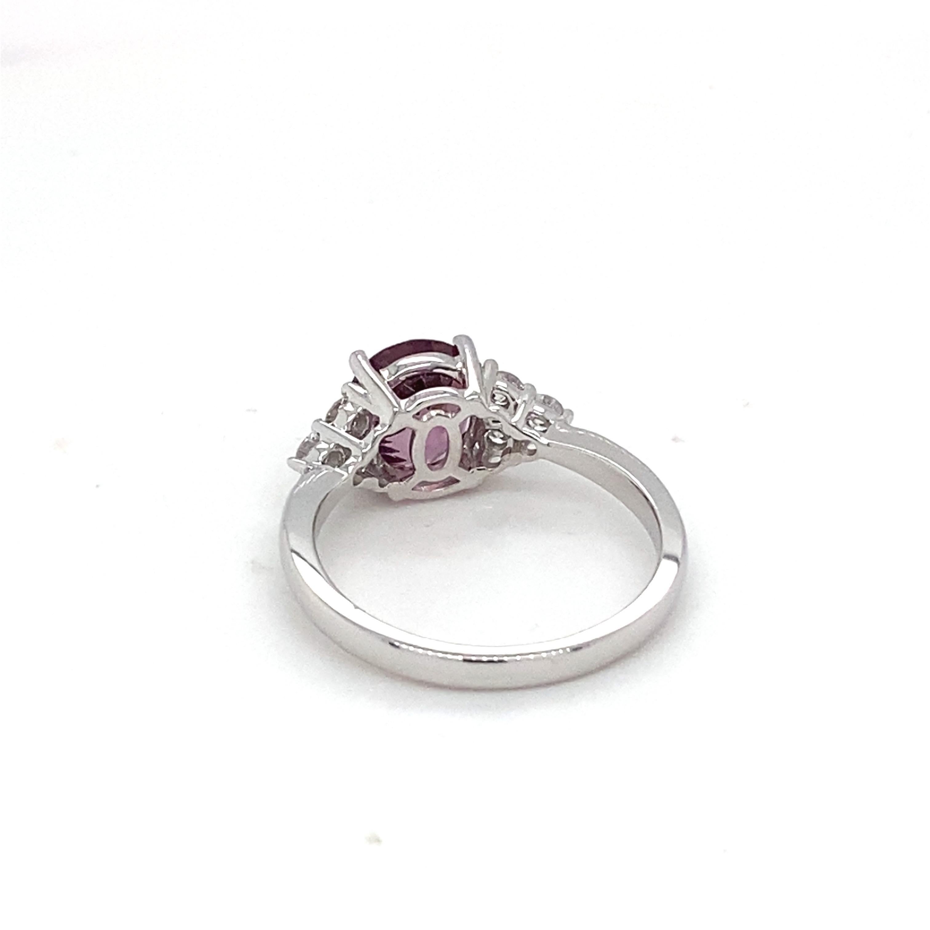GAI Certified 2.4 Carat Purple Spinel Diamond White Gold Ring For Sale 5