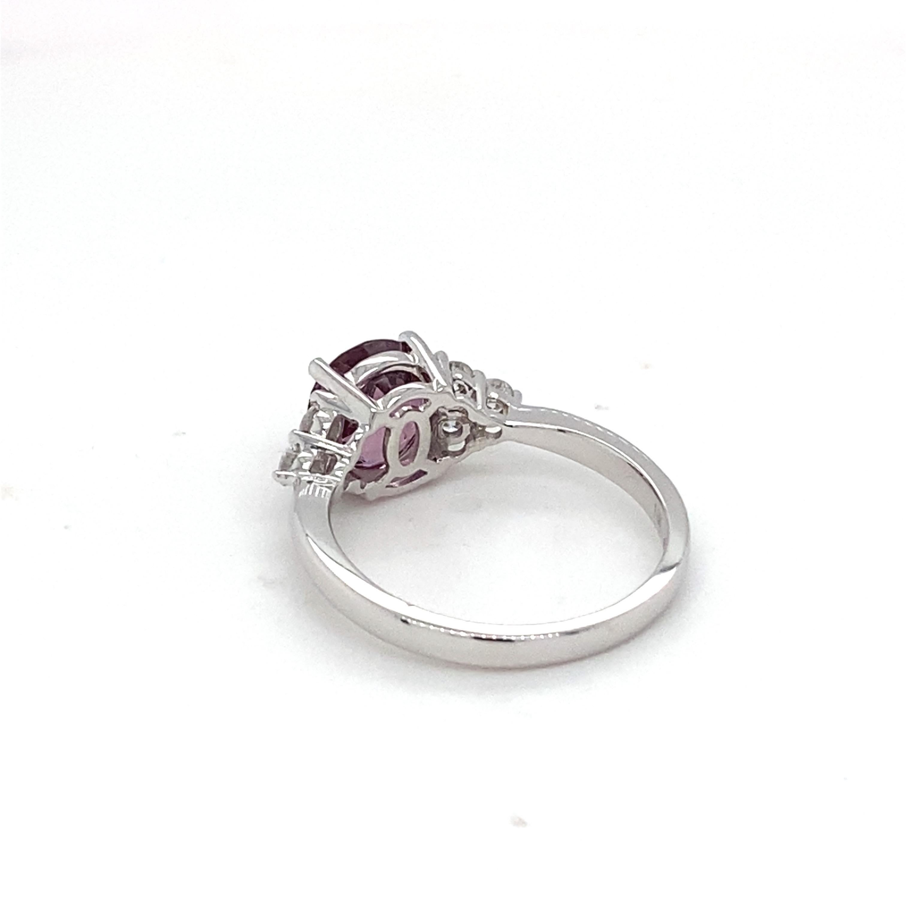 GAI Certified 2.4 Carat Purple Spinel Diamond White Gold Ring For Sale 7