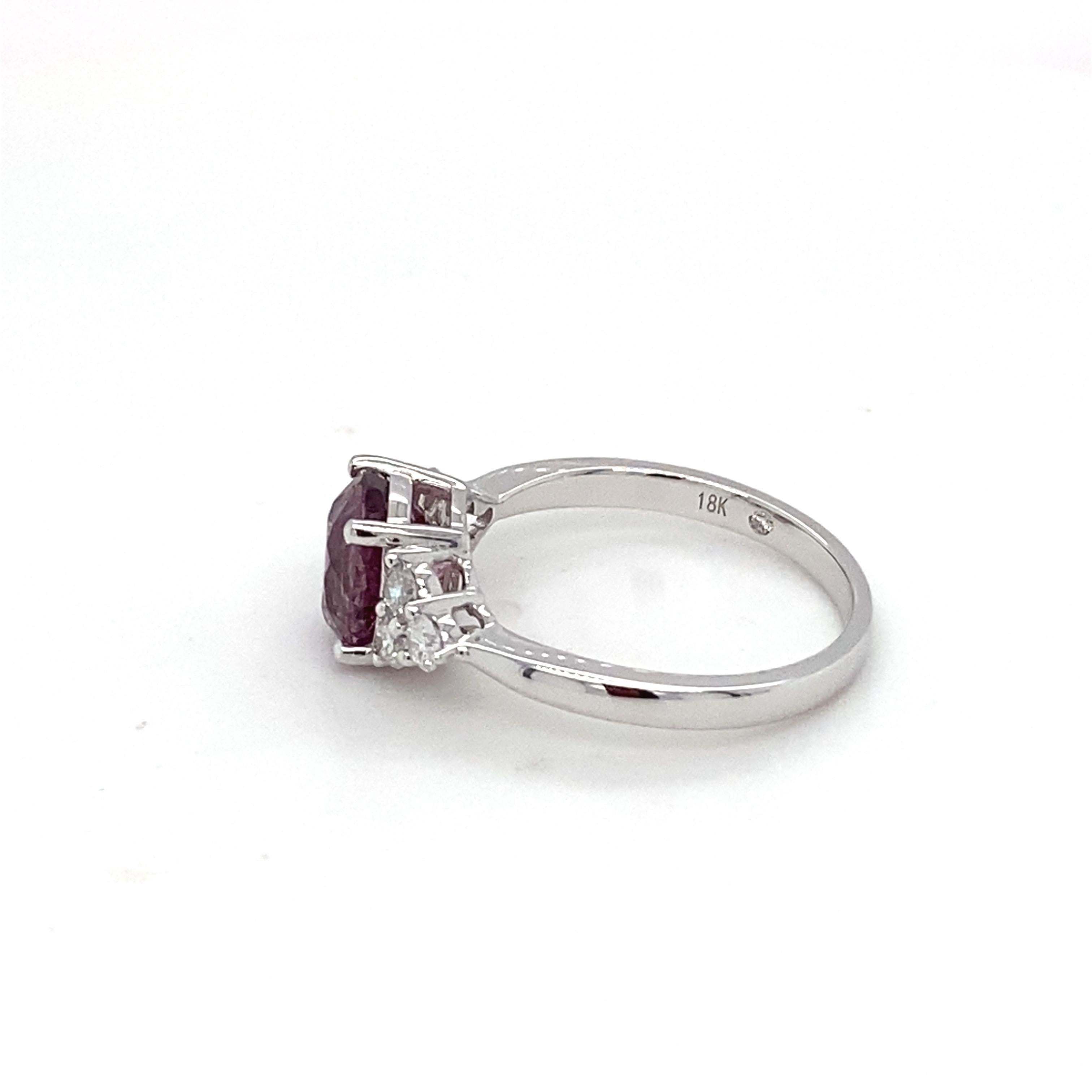 GAI Certified 2.4 Carat Purple Spinel Diamond White Gold Ring For Sale 8