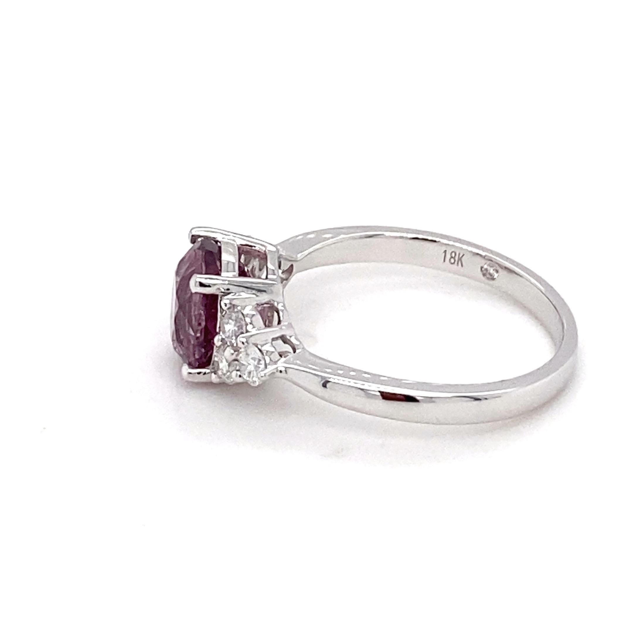 GAI Certified 2.4 Carat Purple Spinel Diamond White Gold Ring For Sale 10