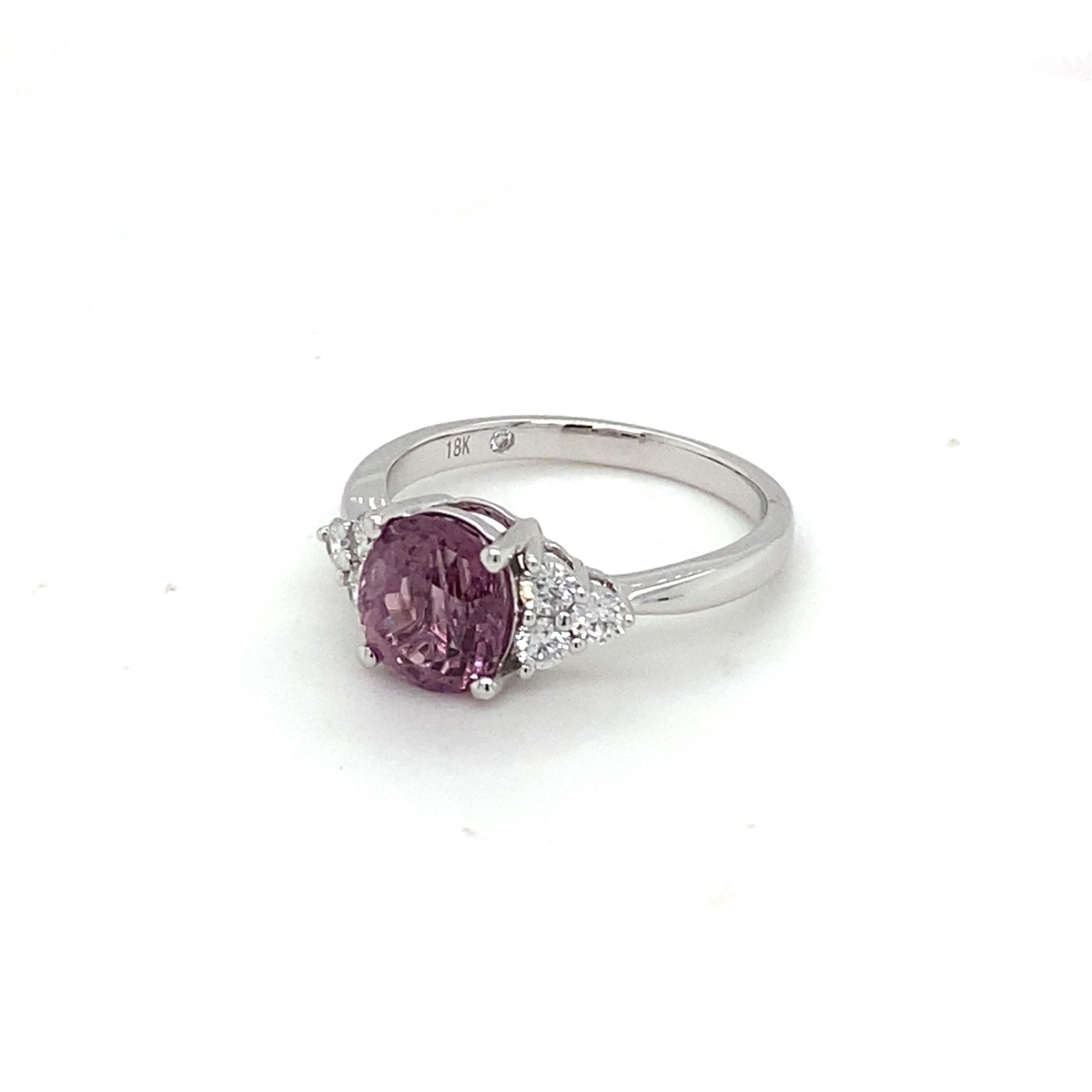 GAI Certified 2.4 Carat Purple Spinel Diamond White Gold Ring For Sale 11