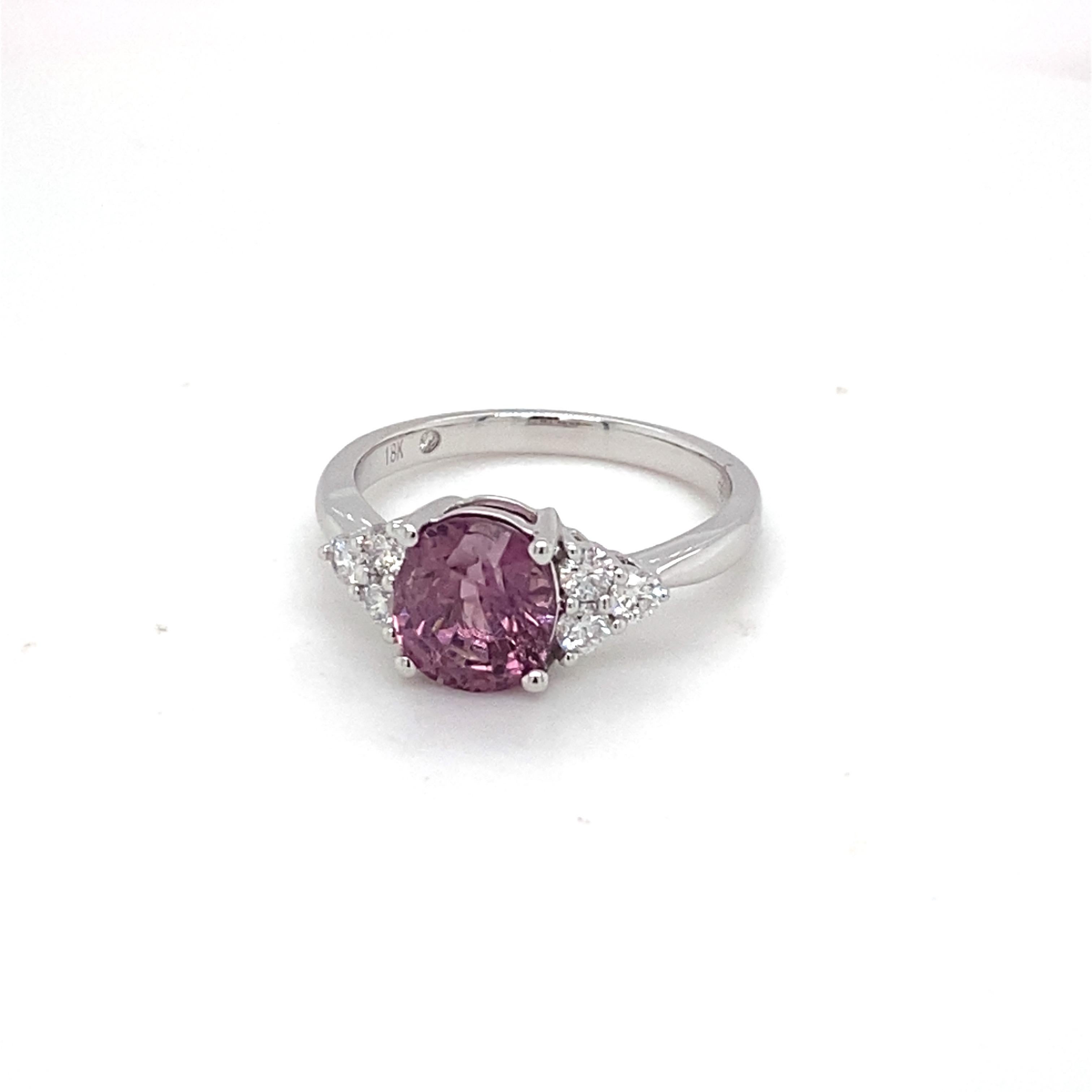 GAI Certified 2.4 Carat Purple Spinel Diamond White Gold Ring For Sale 14
