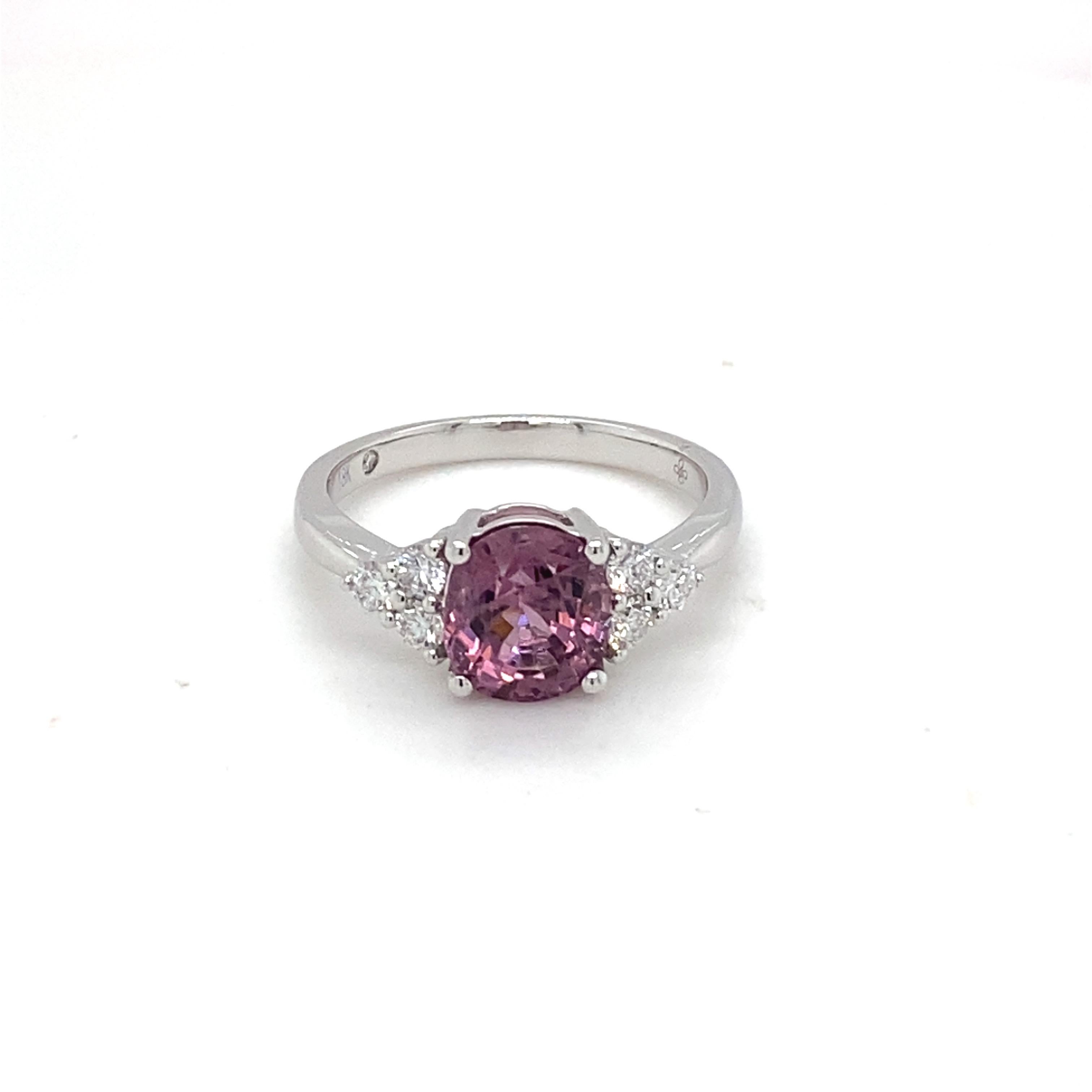 Artisan GAI Certified 2.4 Carat Purple Spinel Diamond White Gold Ring For Sale