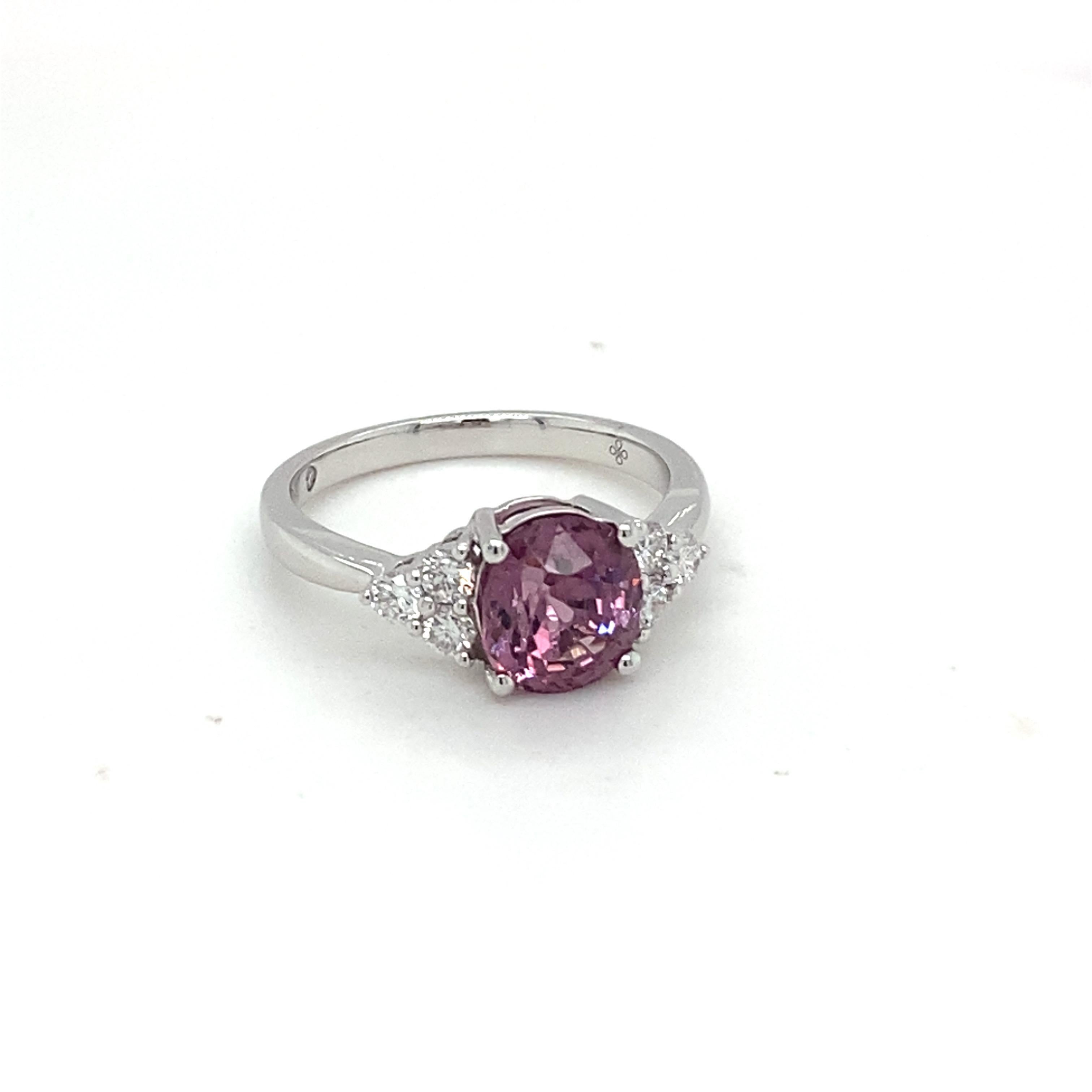Oval Cut GAI Certified 2.4 Carat Purple Spinel Diamond White Gold Ring For Sale