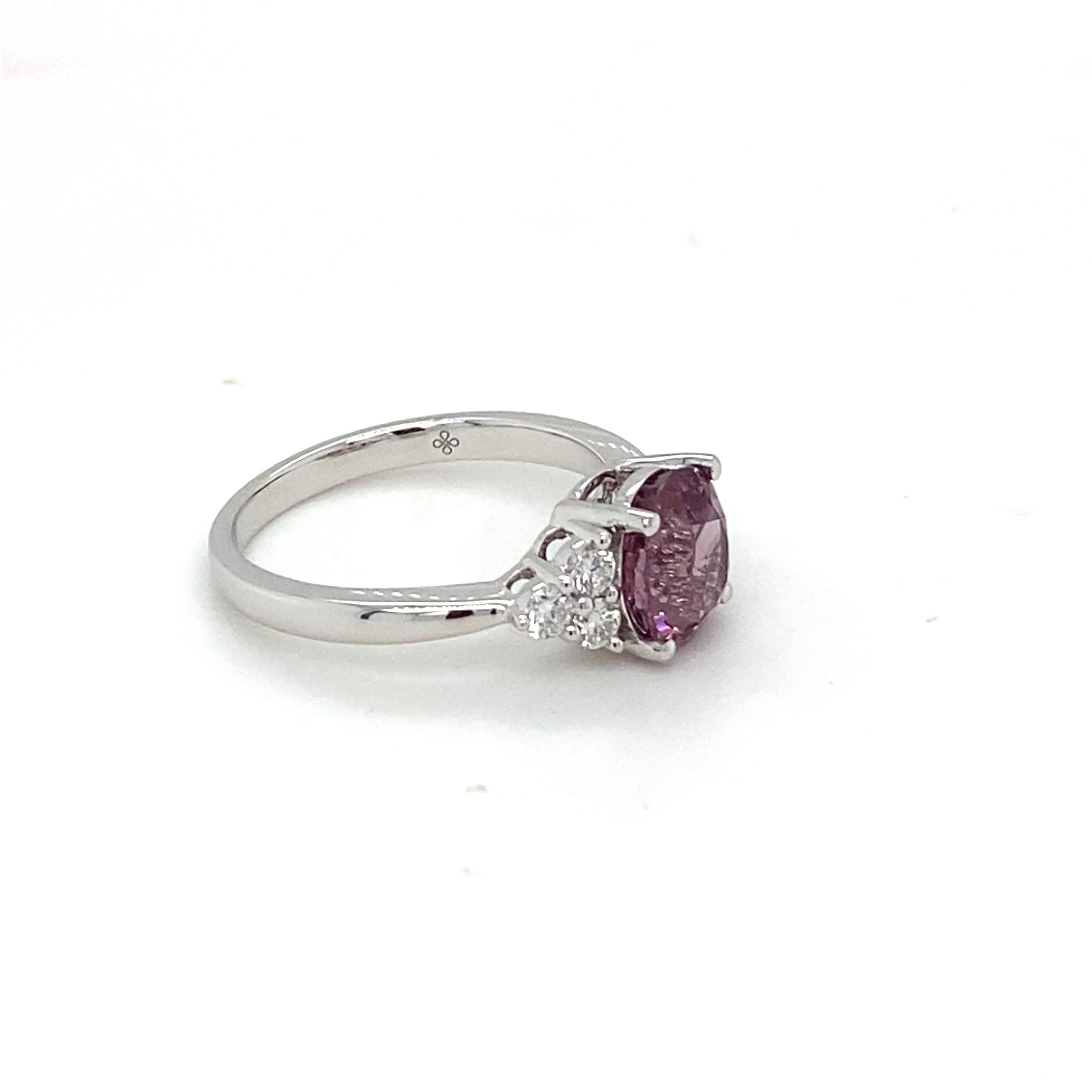 Women's GAI Certified 2.4 Carat Purple Spinel Diamond White Gold Ring For Sale