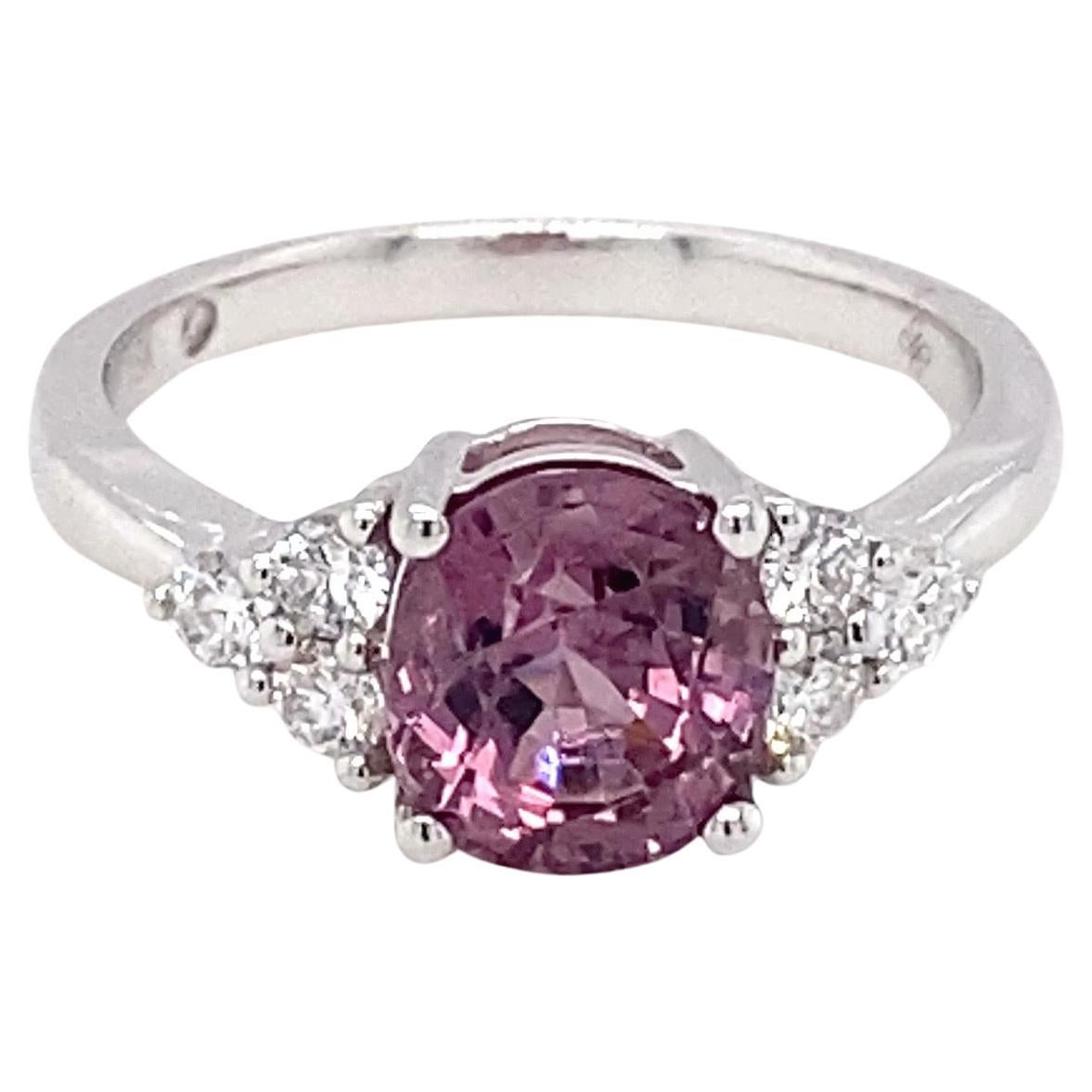 GAI Certified 2.4 Carat Purple Spinel Diamond White Gold Ring