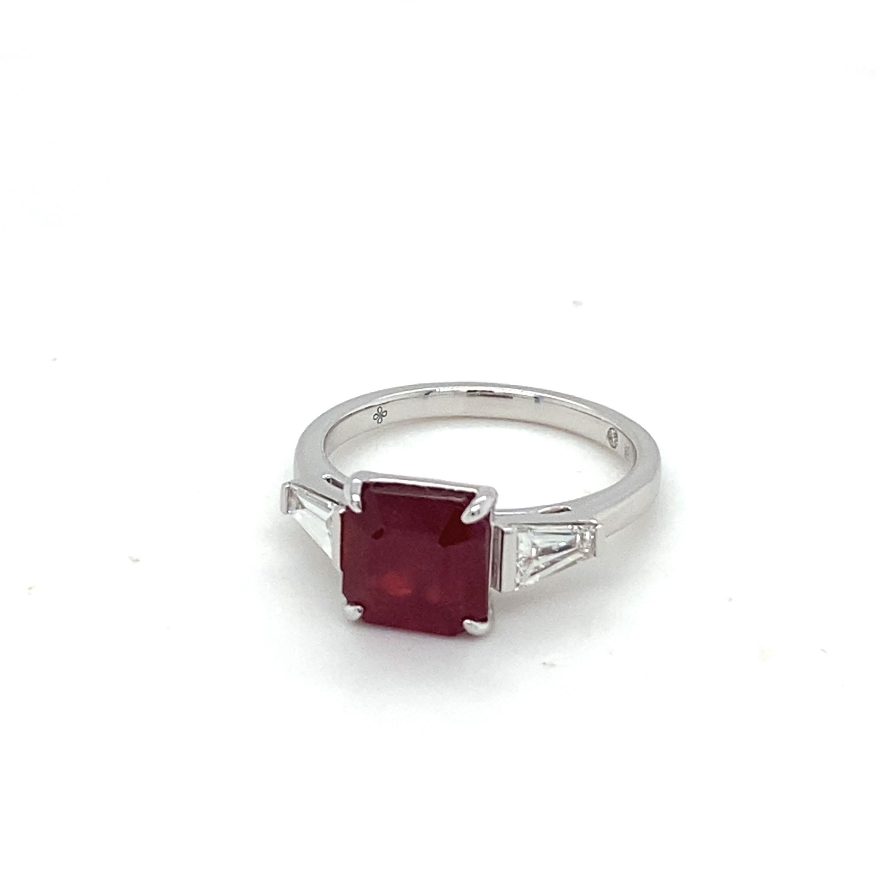 GAI Certified 3.12 Carat Ruby Diamond White Gold Ring For Sale 6