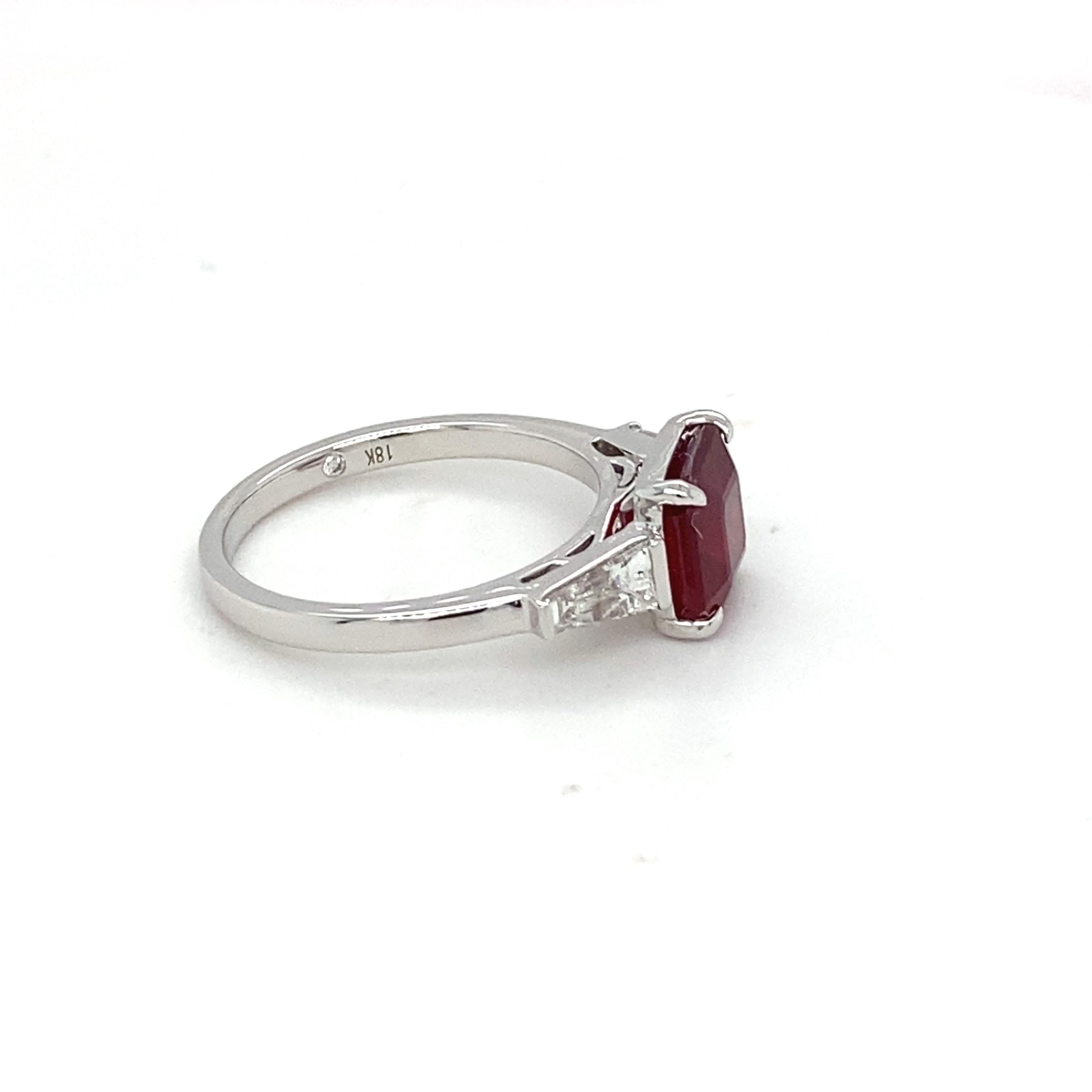 GAI Certified 3.12 Carat Ruby Diamond White Gold Ring For Sale 7