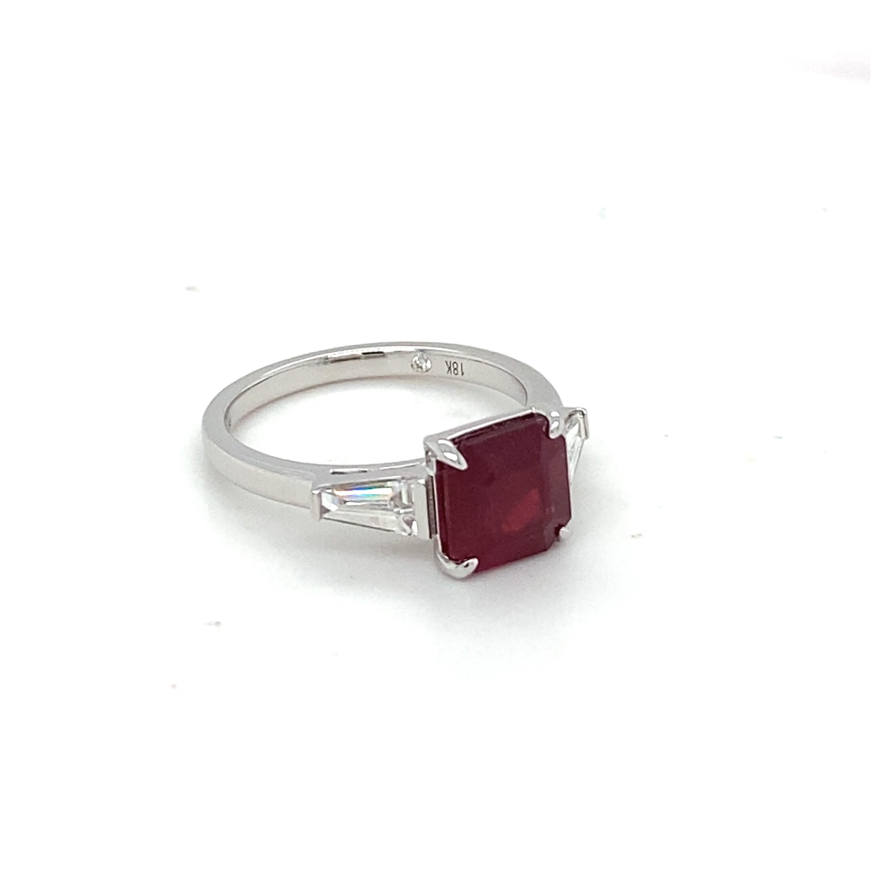 GAI Certified 3.12 Carat Ruby Diamond White Gold Ring For Sale 8