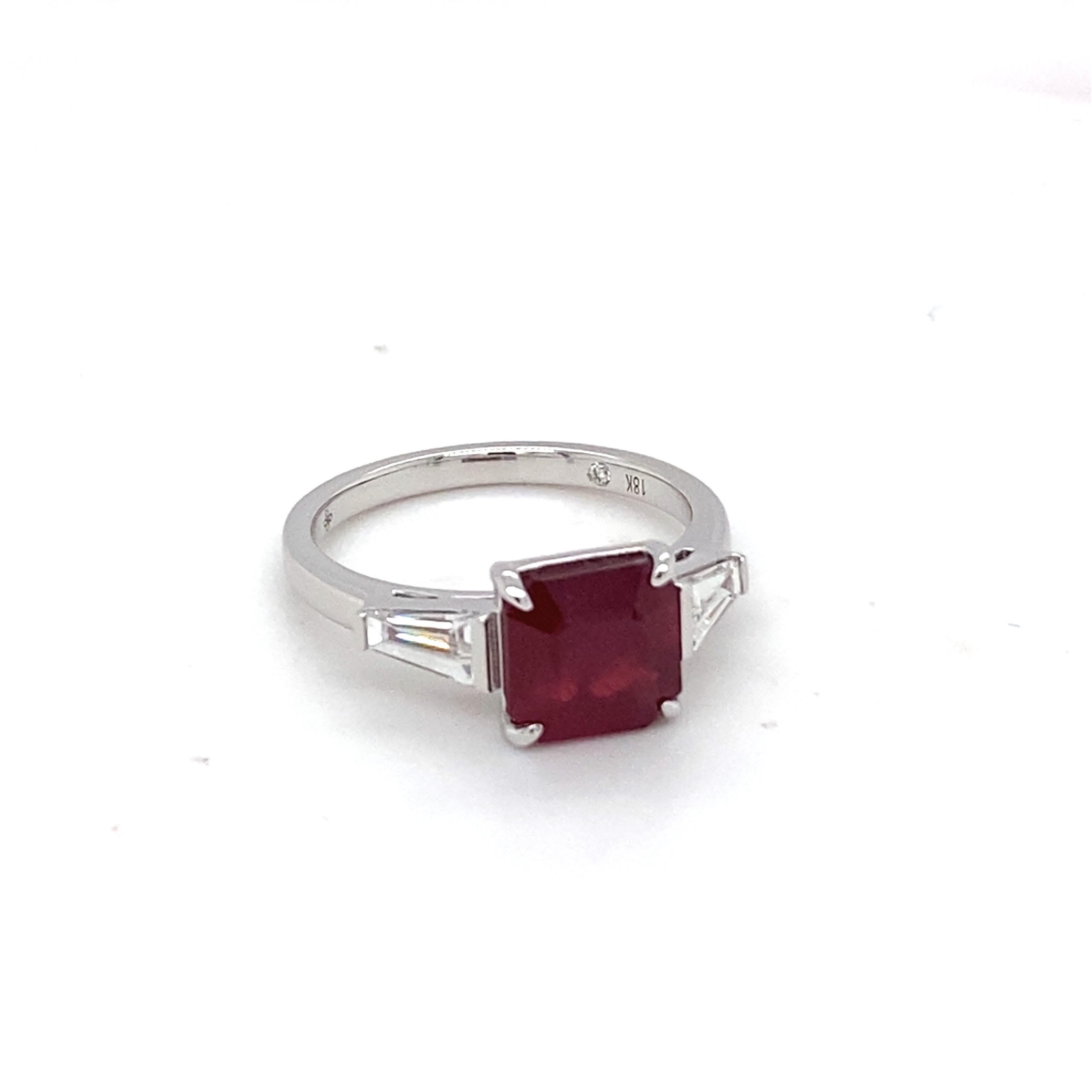 GAI Certified 3.12 Carat Ruby Diamond White Gold Ring For Sale 11