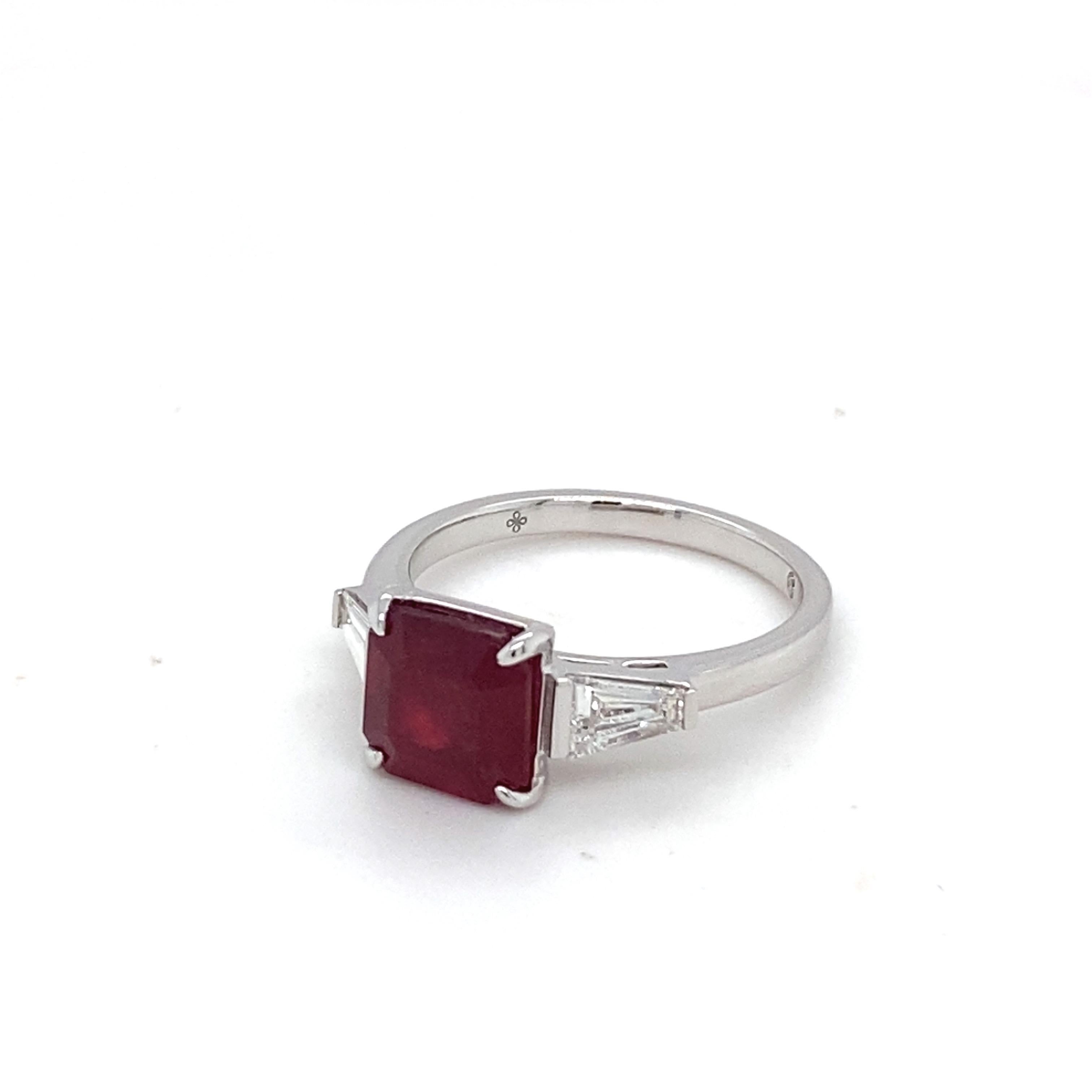 Artisan GAI Certified 3.12 Carat Ruby Diamond White Gold Ring For Sale