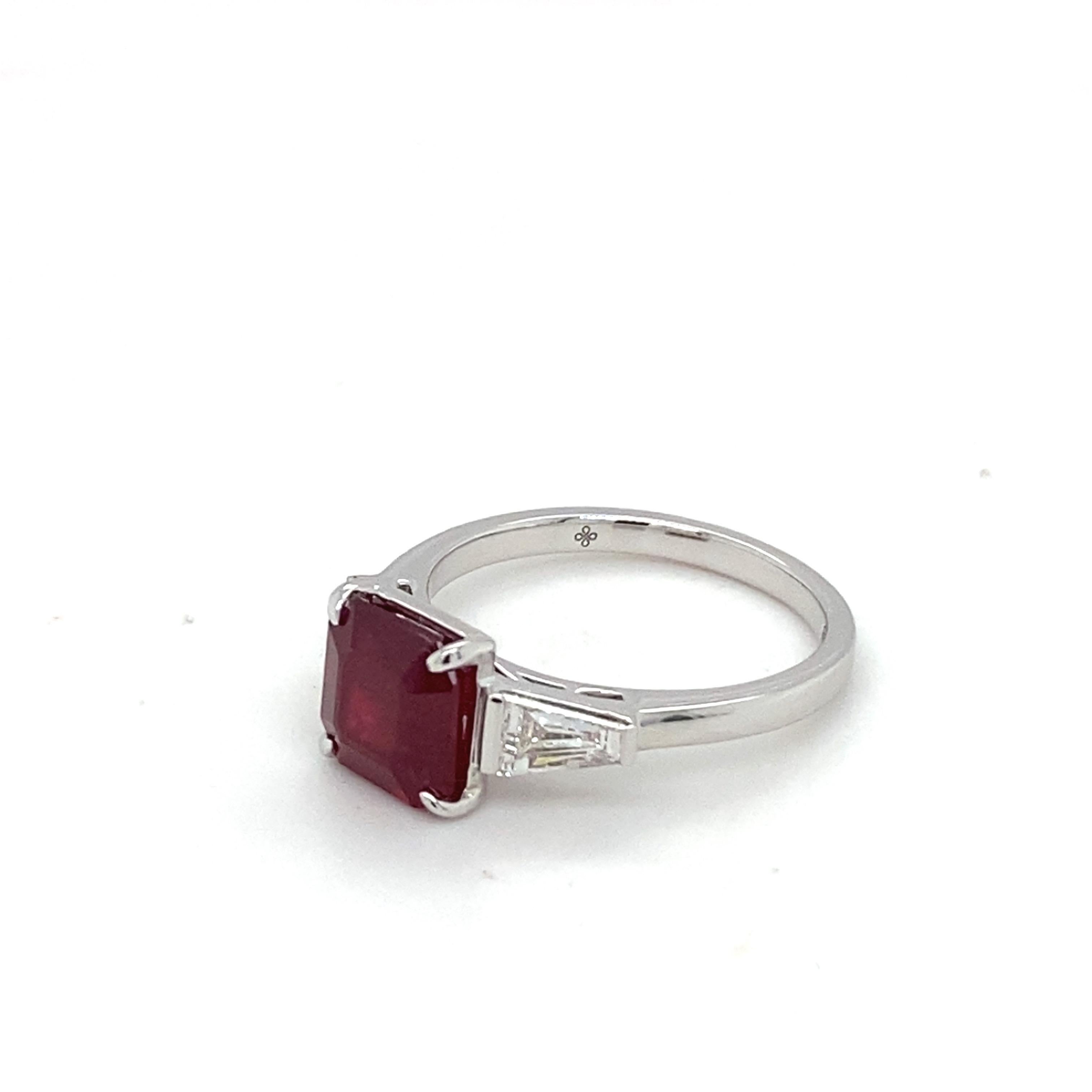 Square Cut GAI Certified 3.12 Carat Ruby Diamond White Gold Ring For Sale