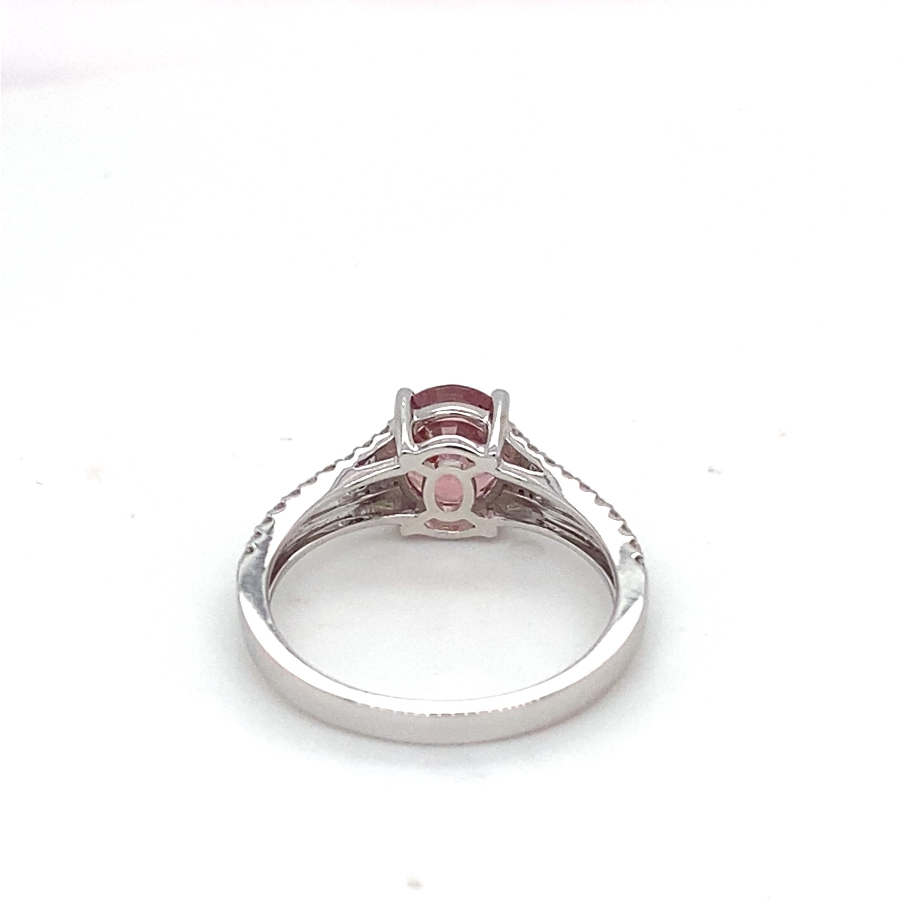 GAI Certified Pink Spinel Diamond White Gold Ring For Sale 4