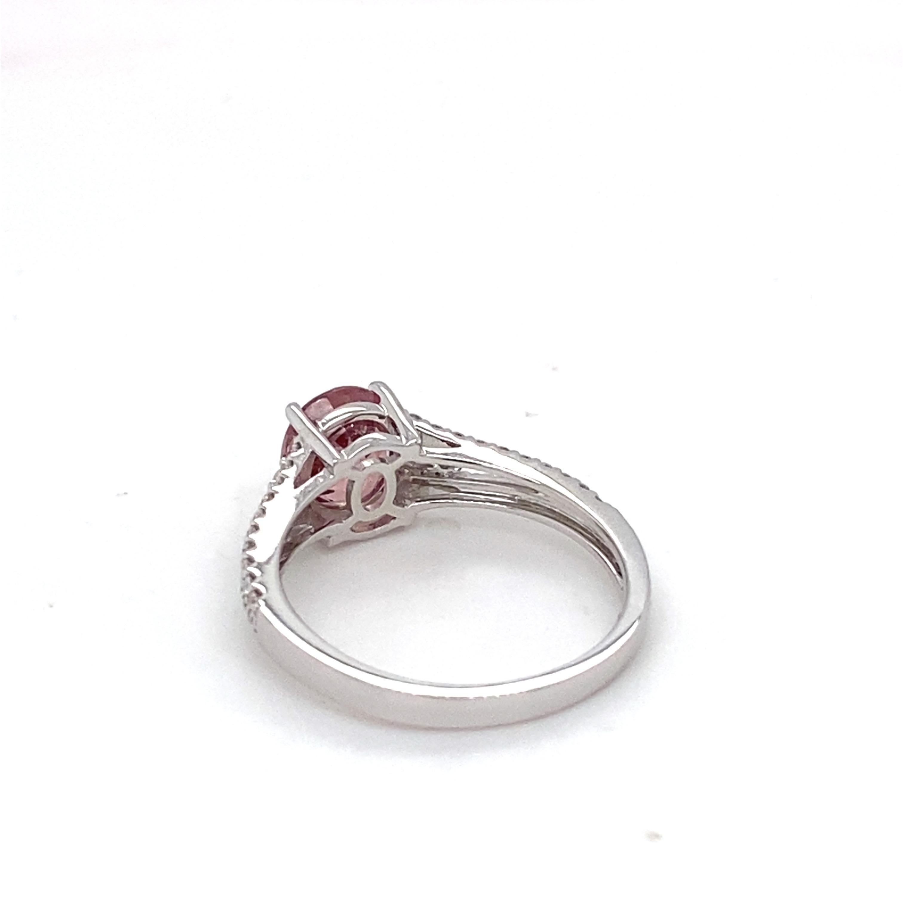 GAI Certified Pink Spinel Diamond White Gold Ring For Sale 6
