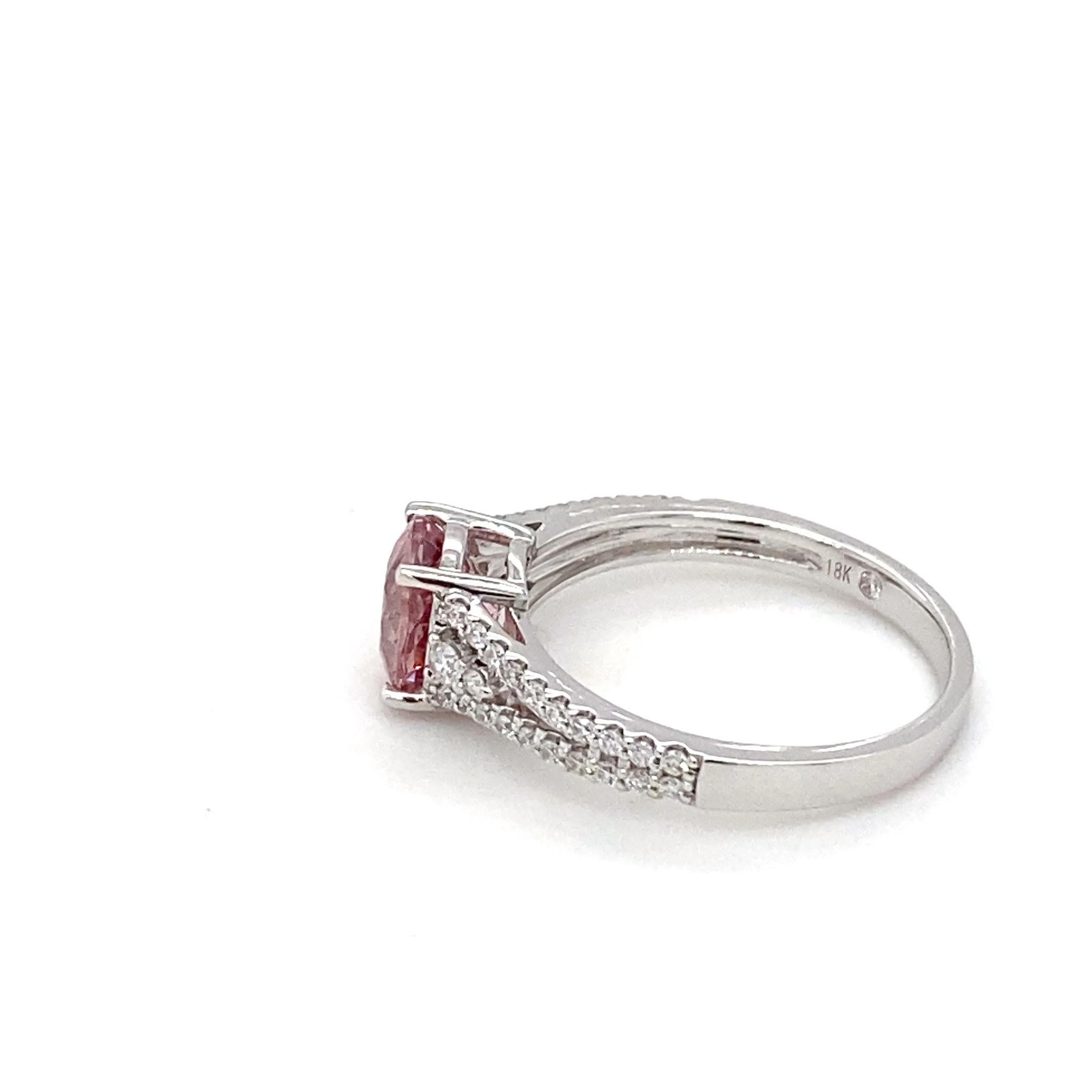 GAI Certified Pink Spinel Diamond White Gold Ring For Sale 7