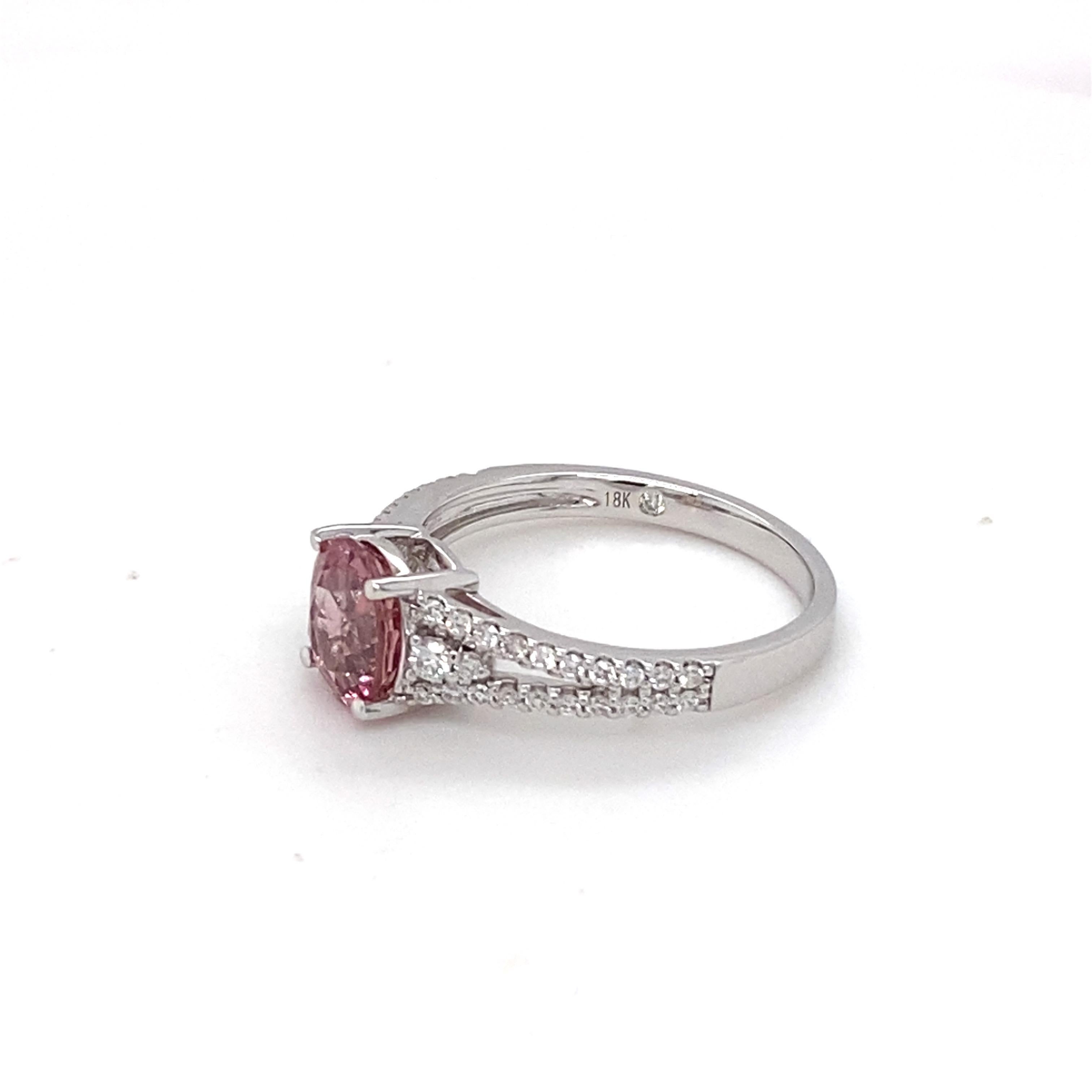GAI Certified Pink Spinel Diamond White Gold Ring For Sale 8