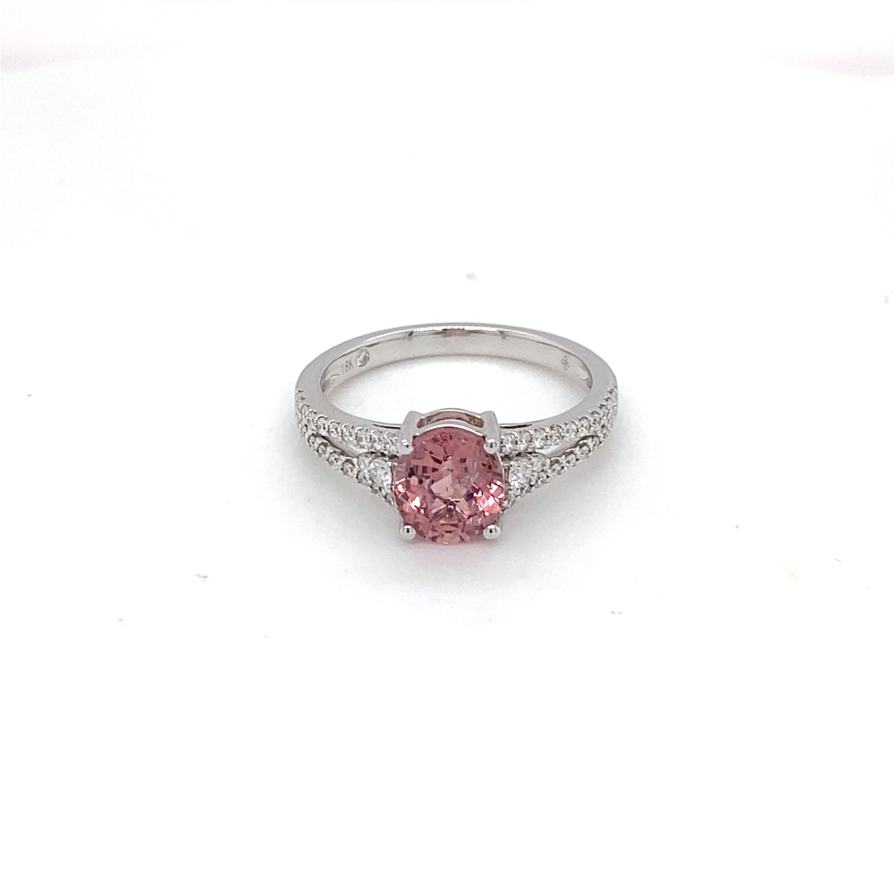 GAI Certified Pink Spinel Diamond White Gold Ring For Sale 11