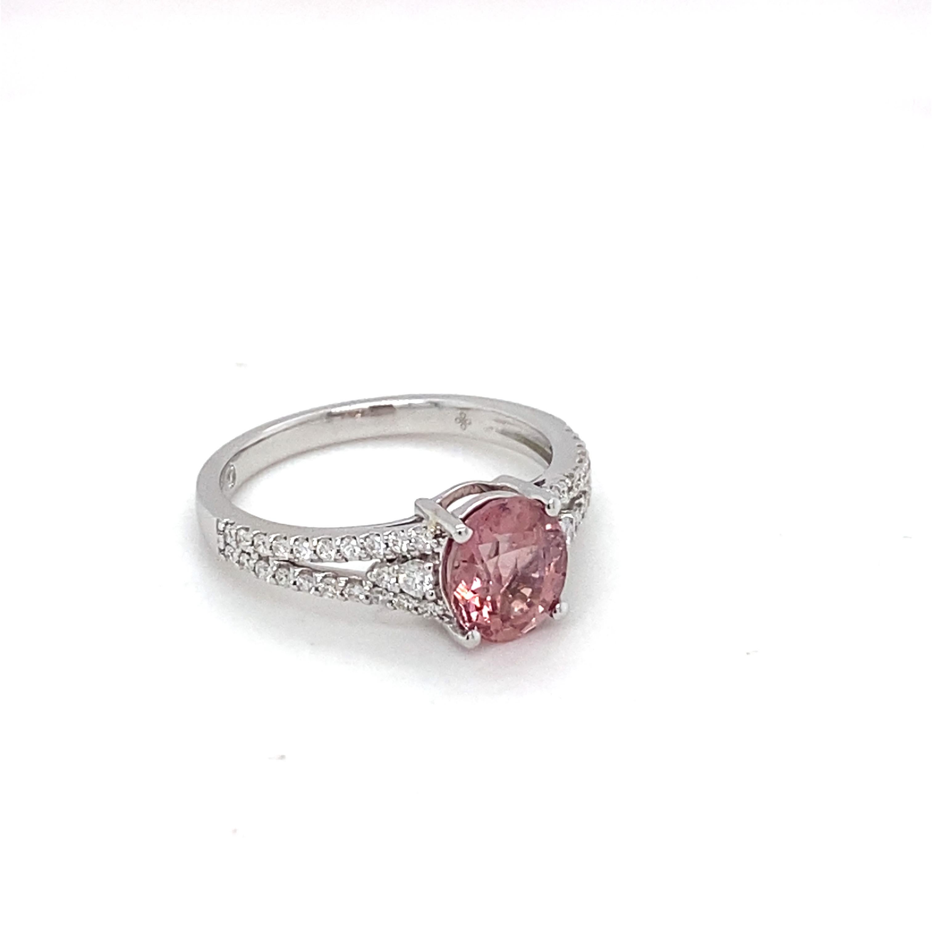 Oval Cut GAI Certified Pink Spinel Diamond White Gold Ring For Sale