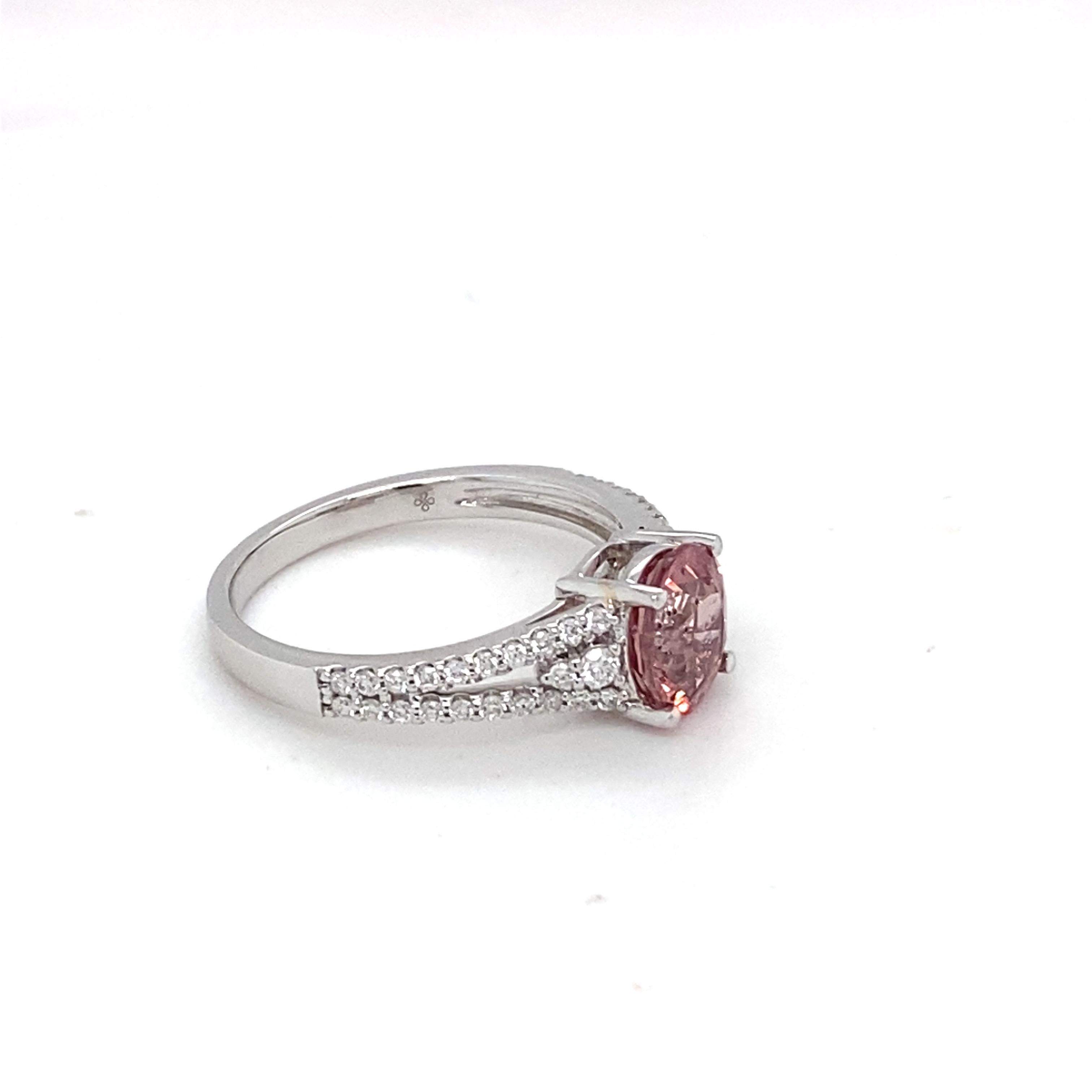 Women's GAI Certified Pink Spinel Diamond White Gold Ring For Sale