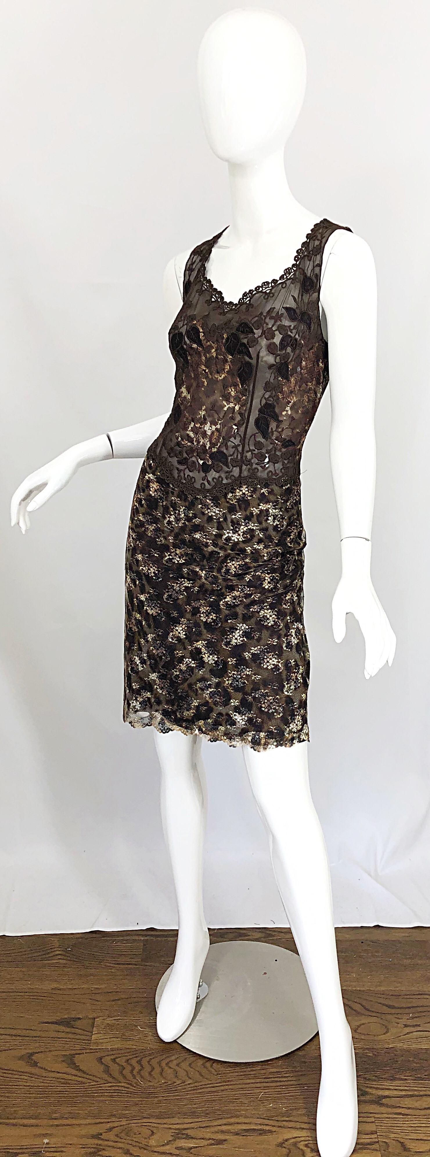 Gai Mattiolo 1990s Sexy Semi Sheer Leopard Brown Metallic Vintage 90s Dress For Sale 2