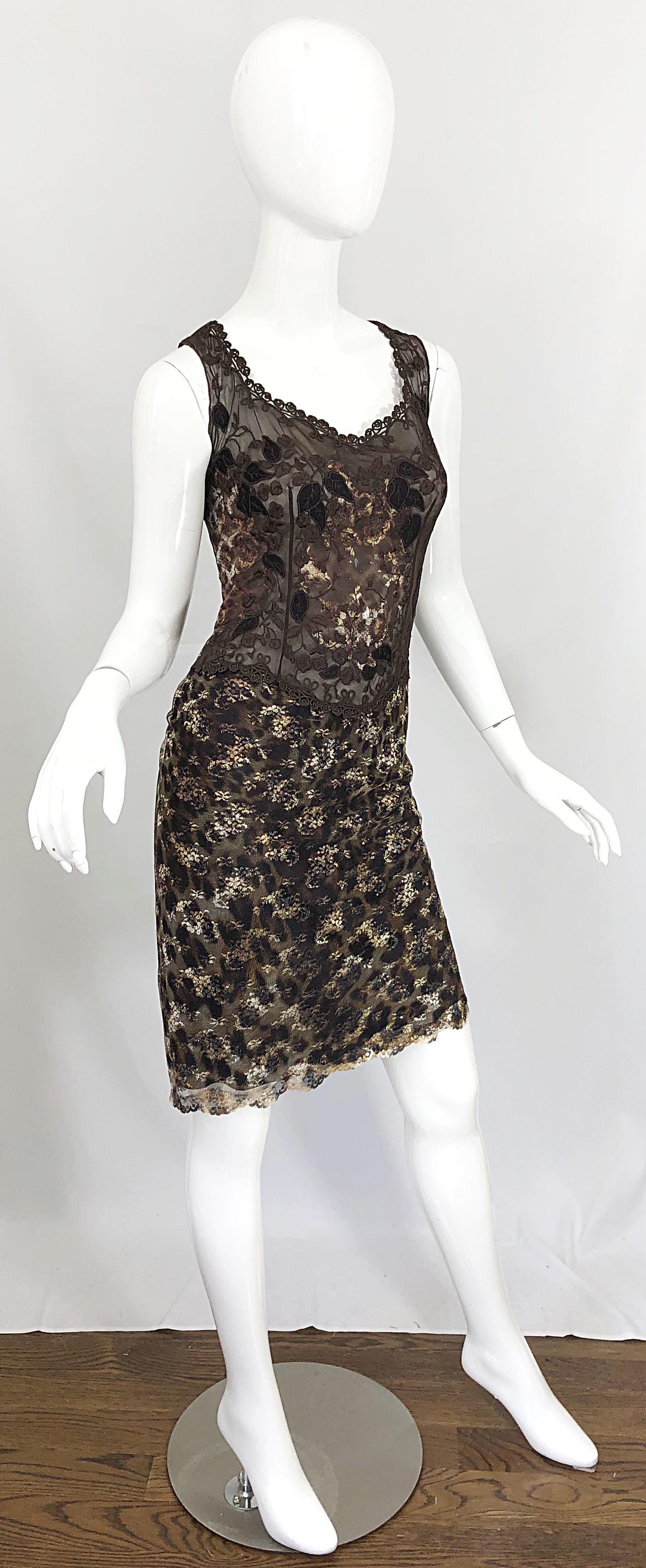 Gai Mattiolo 1990s Sexy Semi Sheer Leopard Brown Metallic Vintage 90s Dress For Sale 5