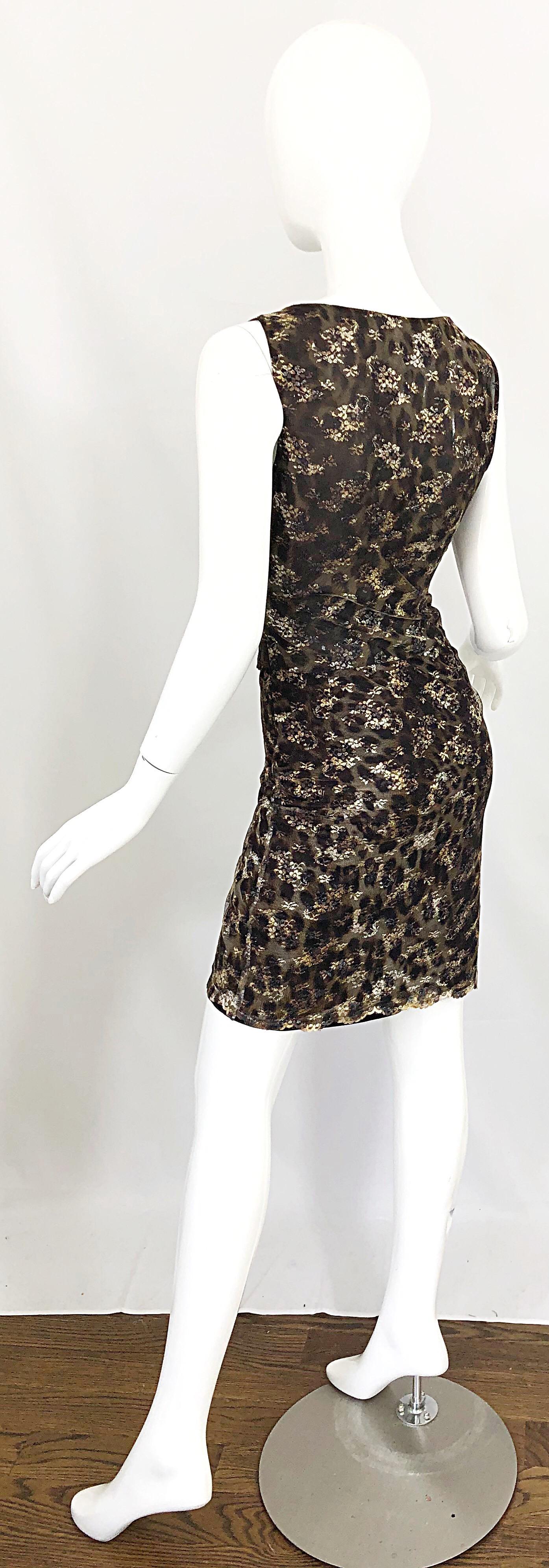 Gai Mattiolo 1990s Sexy Semi Sheer Leopard Brown Metallic Vintage 90s Dress For Sale 6