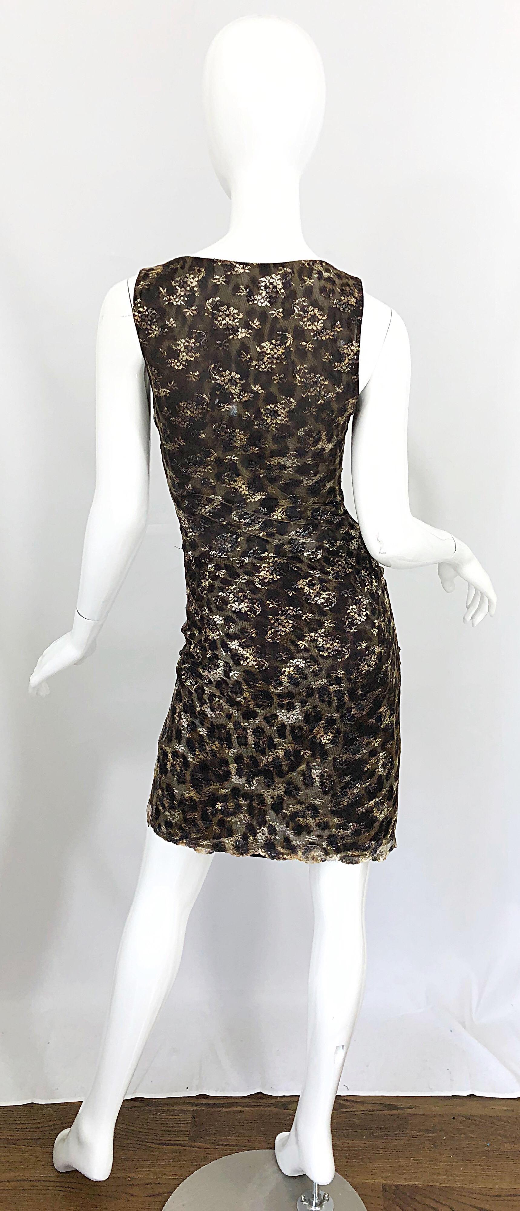 Gai Mattiolo 1990er Sexy Halbdurchsichtiges Leopardenbraun Metallic Vintage 90er Kleid (Schwarz) im Angebot