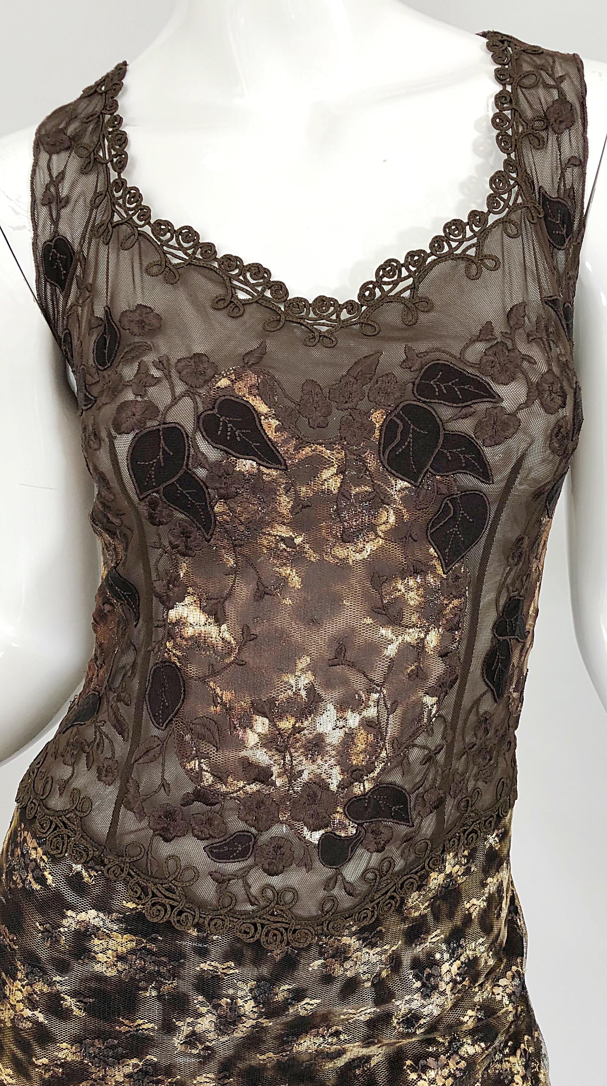 Gai Mattiolo 1990s Sexy Semi Sheer Leopard Brown Metallic Vintage 90s ...