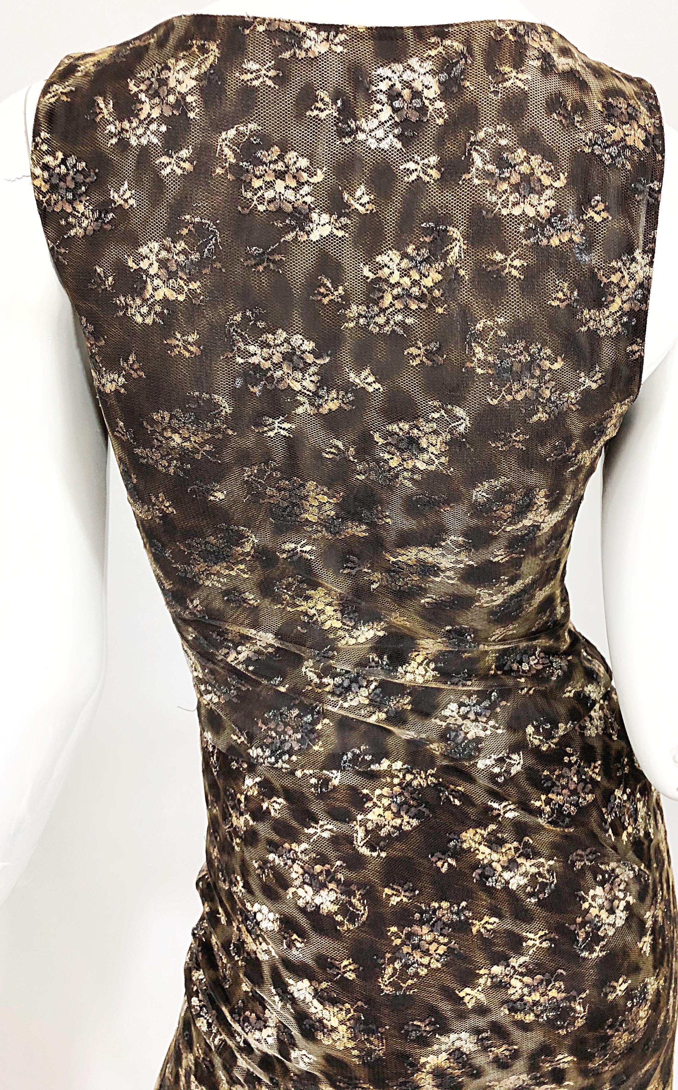 Gai Mattiolo 1990er Sexy Halbdurchsichtiges Leopardenbraun Metallic Vintage 90er Kleid Damen im Angebot