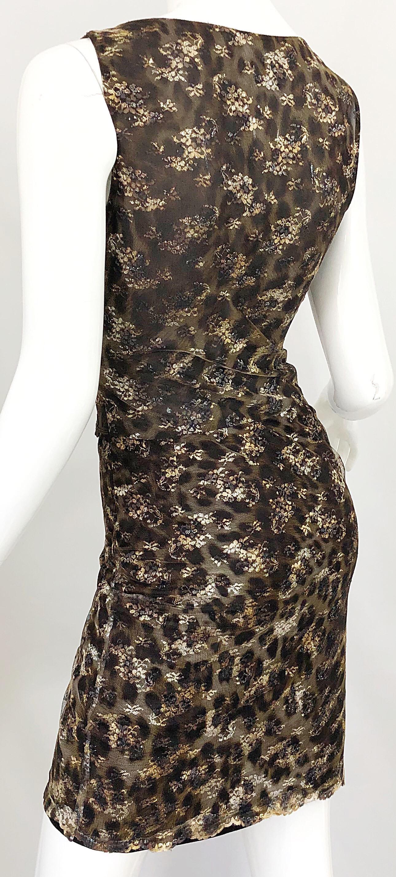 Women's Gai Mattiolo 1990s Sexy Semi Sheer Leopard Brown Metallic Vintage 90s Dress For Sale