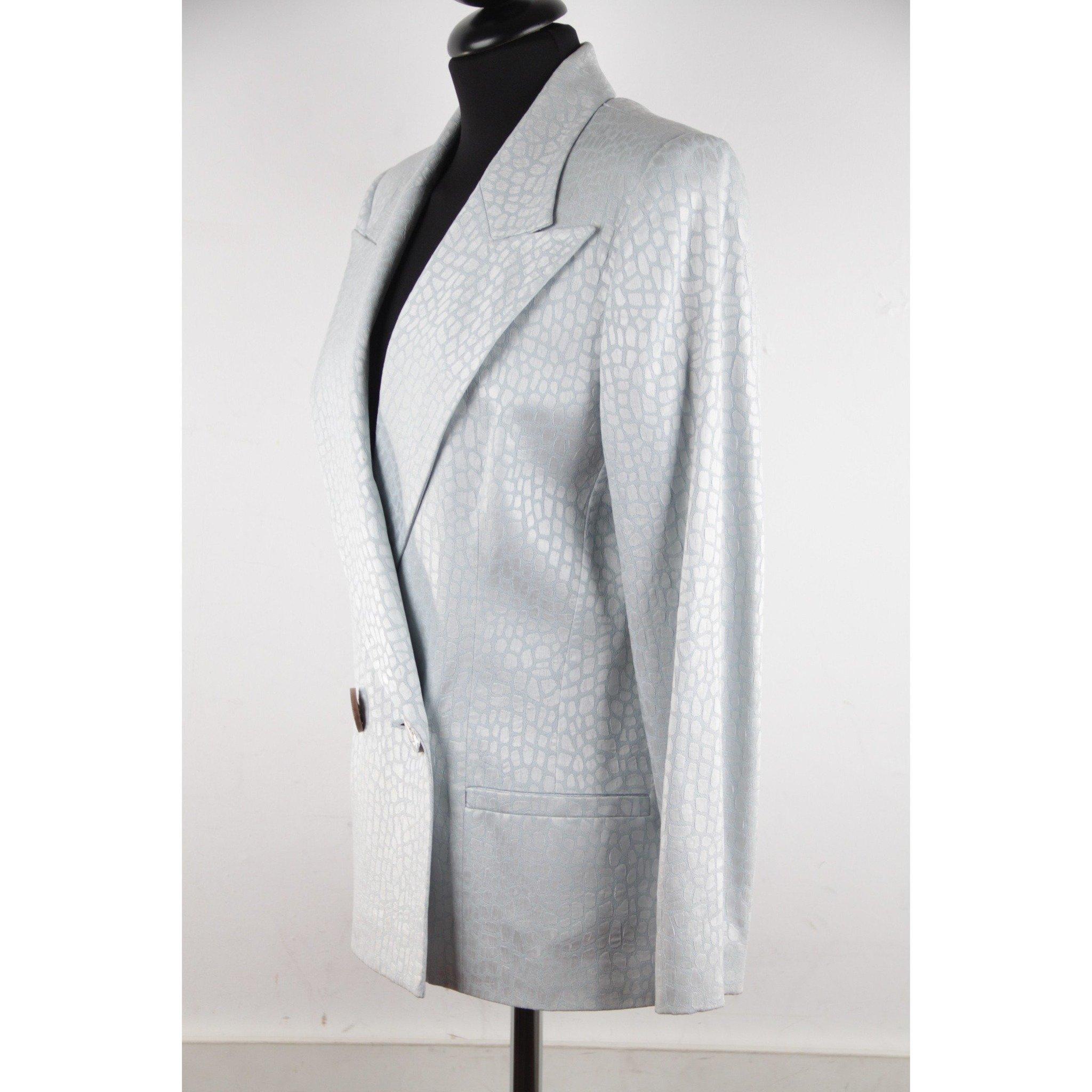 Gray GAI MATTIOLO Baby Blue CROC LOOK Double Breasted BLAZER Jacket SZ 42 IT GT