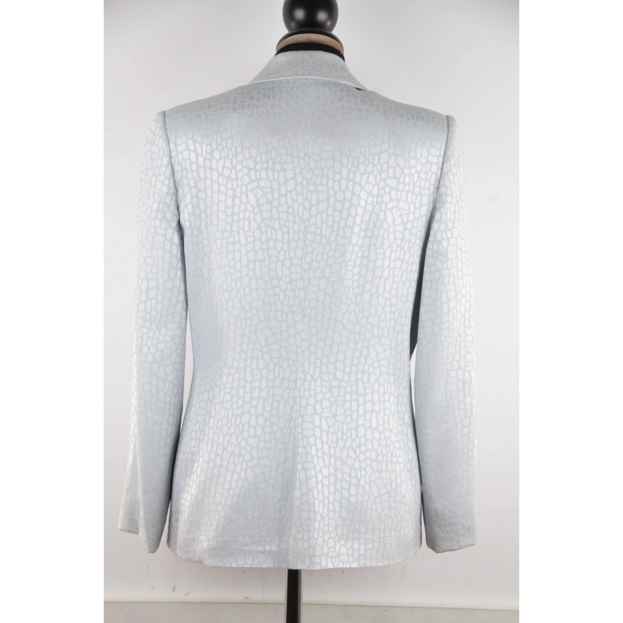 GAI MATTIOLO Baby Blue CROC LOOK Double Breasted BLAZER Jacket SZ 42 IT GT In Excellent Condition In Rome, Rome