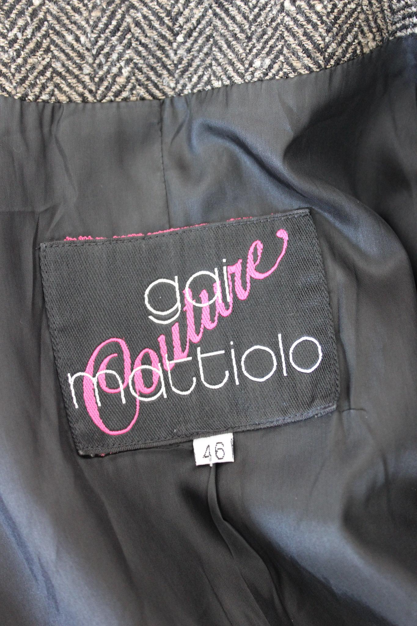 Gai Mattiolo Black White Astrakhan Wool Herringbone Jacket In Excellent Condition In Brindisi, Bt