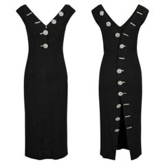 Gai Mattiolo Couture 1990s Black Crystal-Button Bodycon Dress