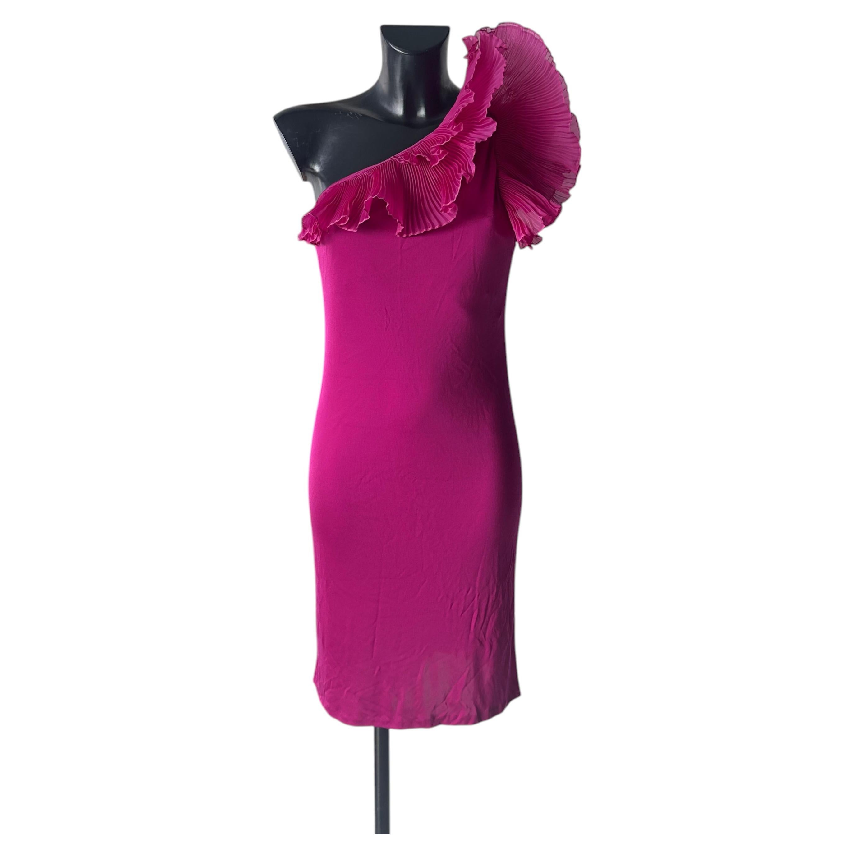 Pre-owned Gai Mattiolo Couture One-shoulder Pleated Silk Dress, In Excellent Condition In Purple