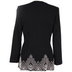 GAI MATTIOLO COUTURE Black Collarless JACKET w/ Embroidery SIZE 42