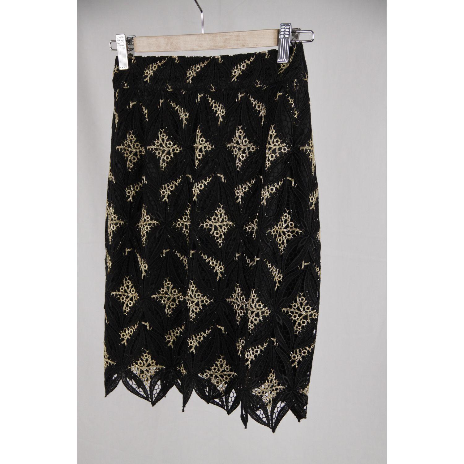 Women's Gai Mattiolo Couture Vintage Black & Golden Macrame Skirt IT Size 42