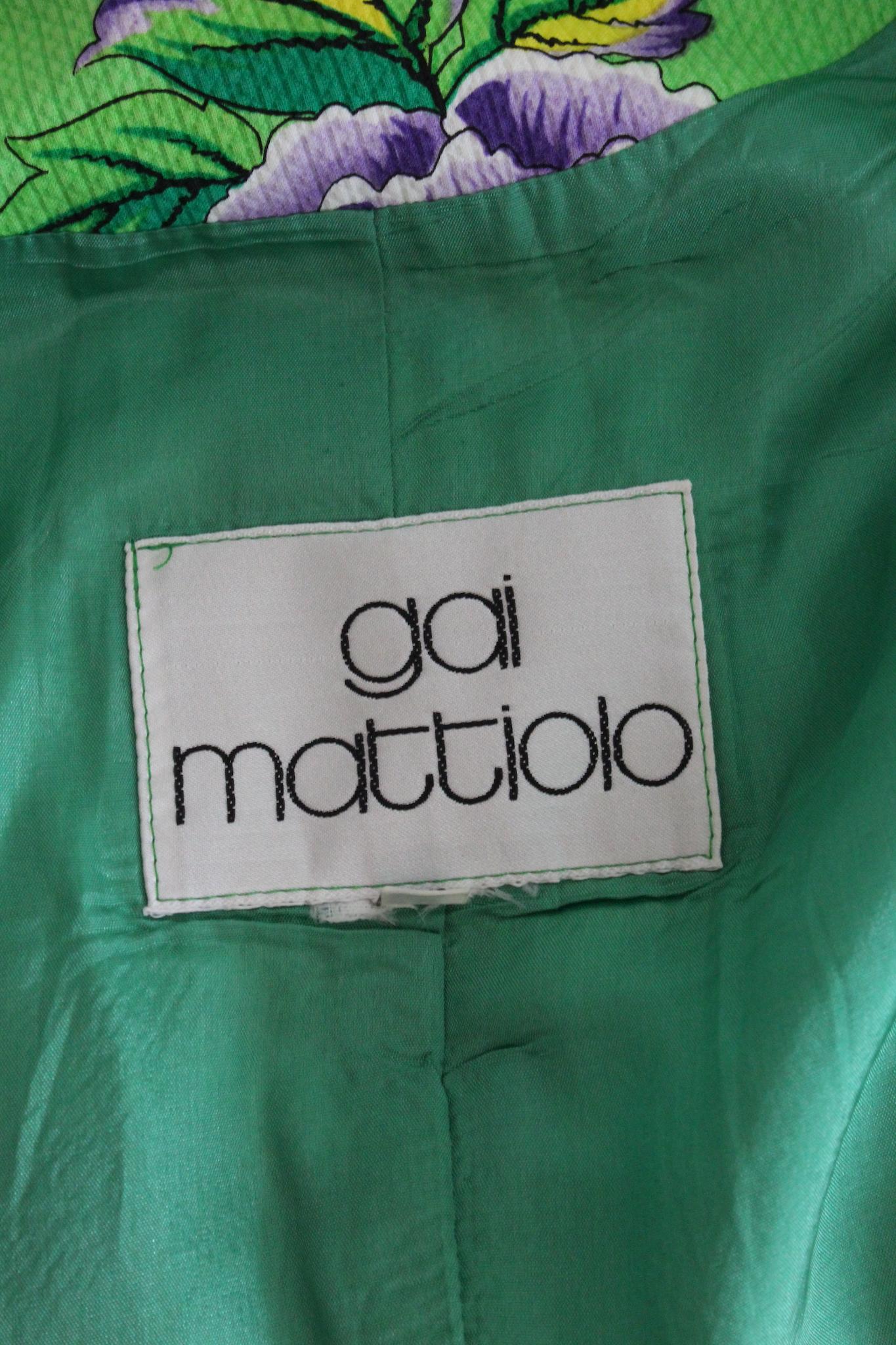 Gai Mattiolo Green Cotton Floral Cocktail Skirt Suit 90s For Sale 3