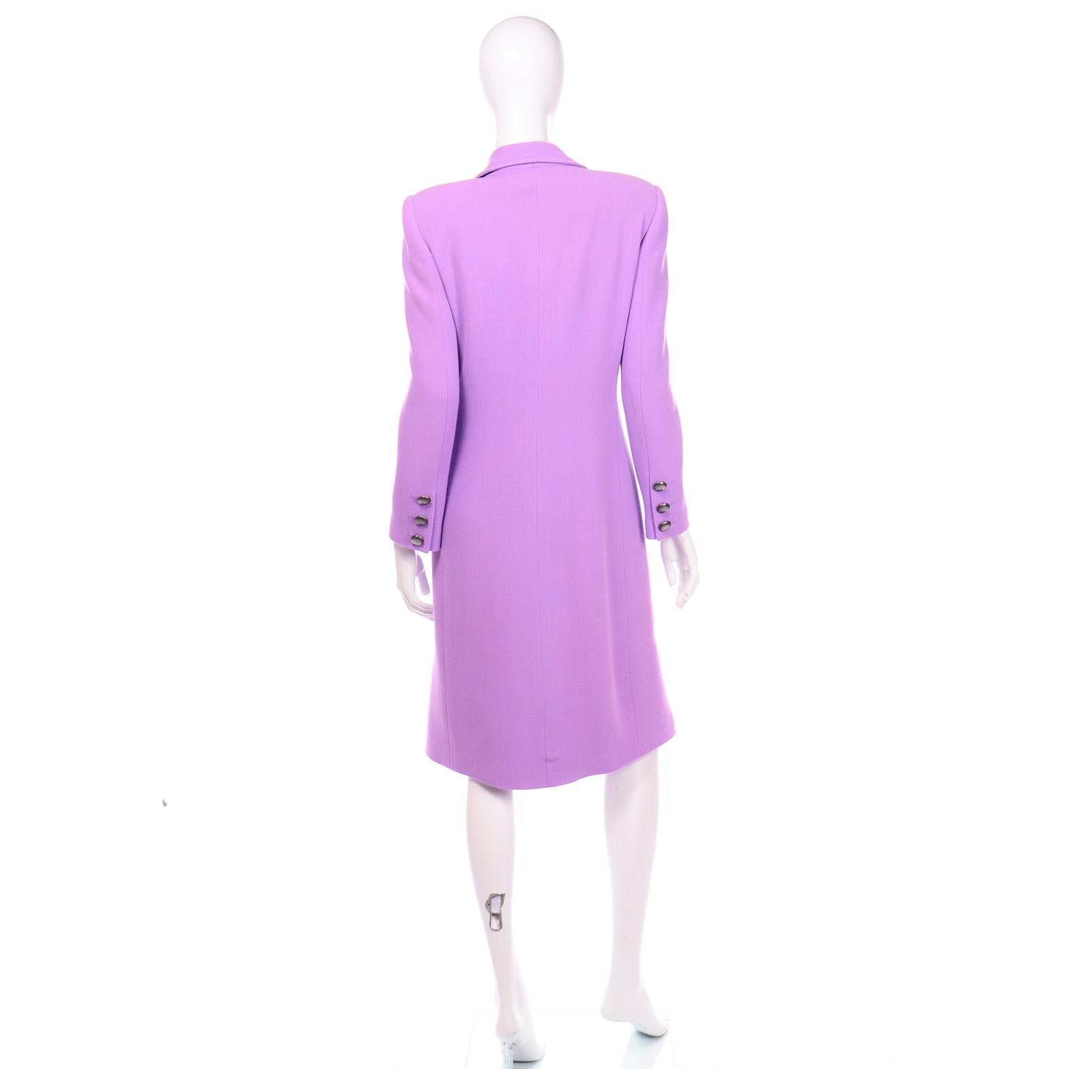 Gai Mattiolo Lavender Purple Dress and Coat Suit in Spring Summer Weight Wool In Excellent Condition In Portland, OR