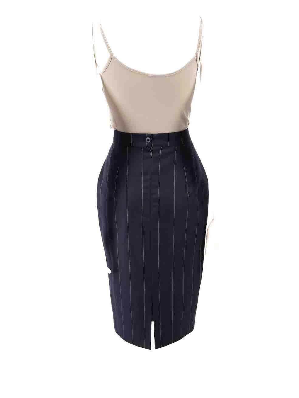 Gai Mattiolo Navy Wool Pin Stripe Skirt Size L In Good Condition For Sale In London, GB