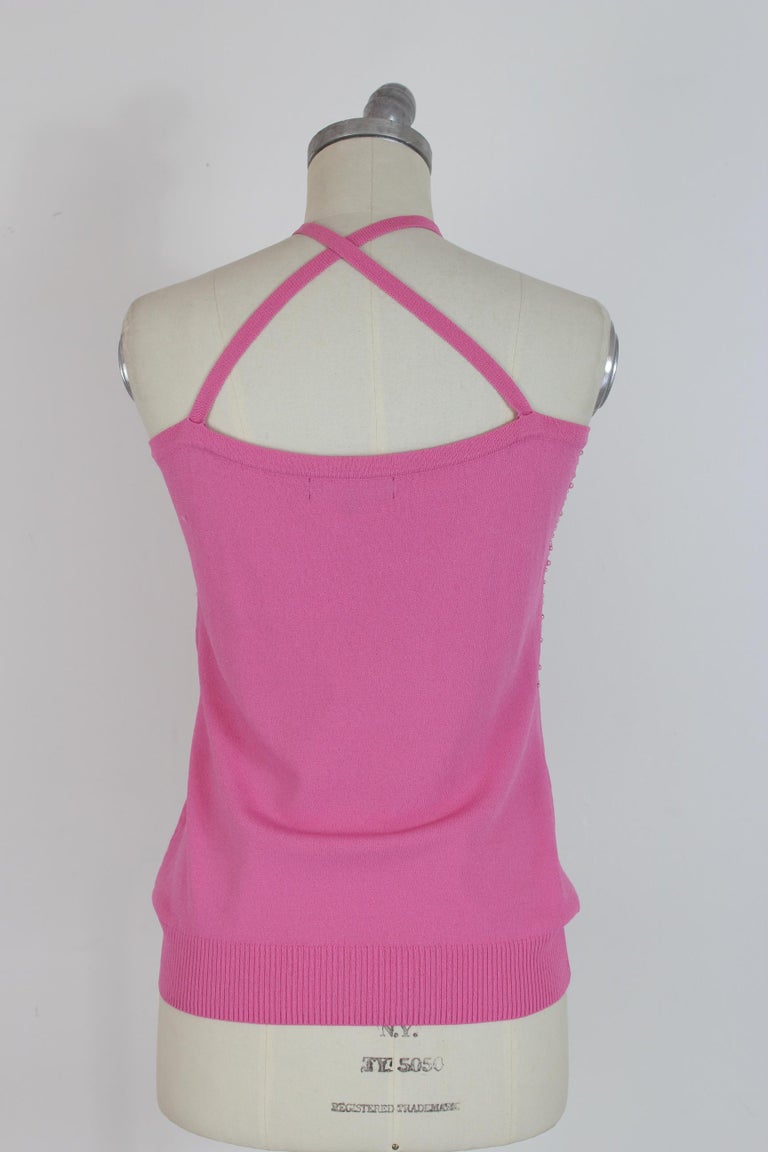 Gai Mattiolo Pink Beaded Sleeveless Shirt Evening Top For Sale at 1stDibs
