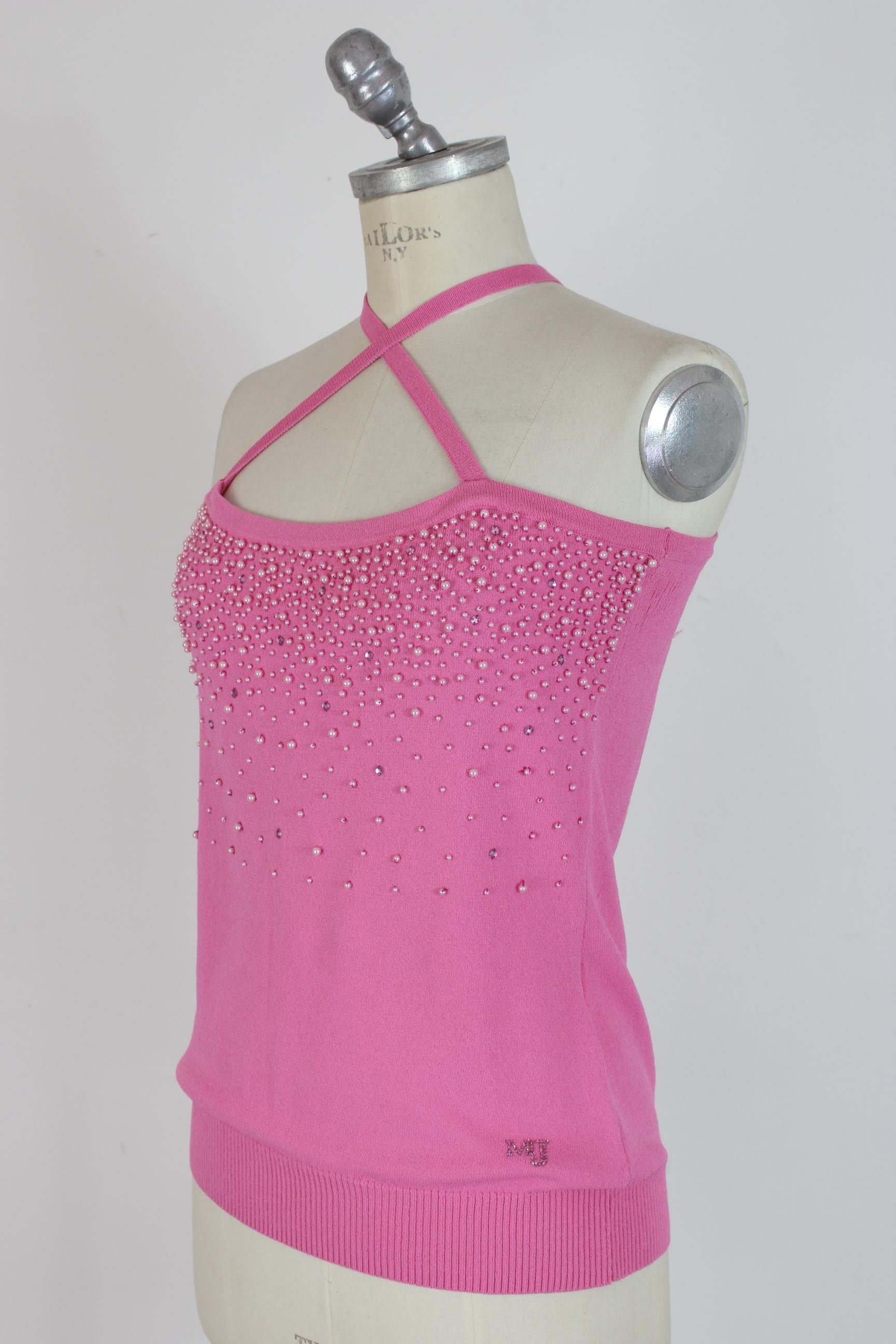Gai Mattiolo Pink Beaded Sleeveless Shirt Evening Top In Excellent Condition For Sale In Brindisi, Bt