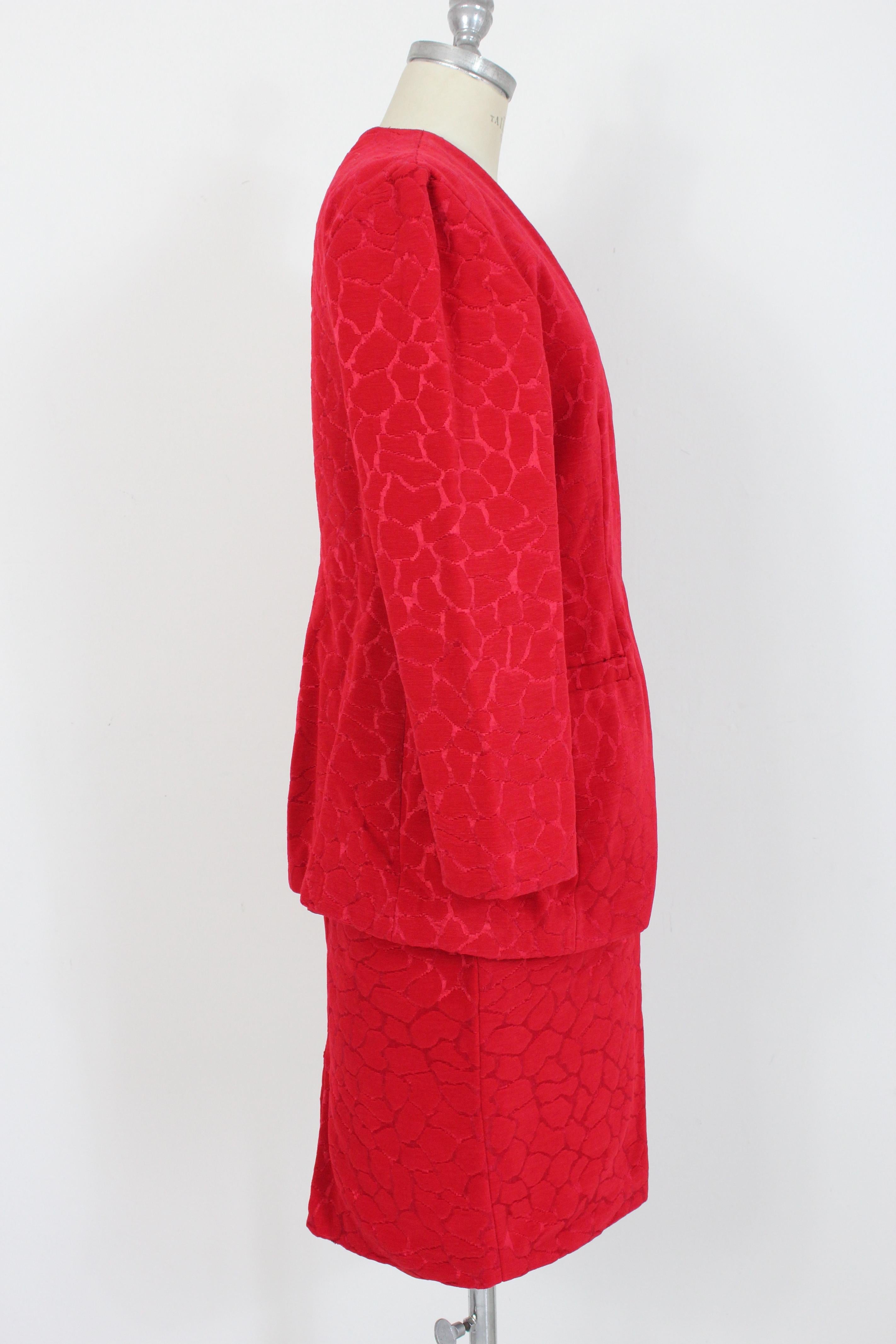 Gai Mattiolo Red Silk Damask Evening Skirt Suit In Excellent Condition In Brindisi, Bt