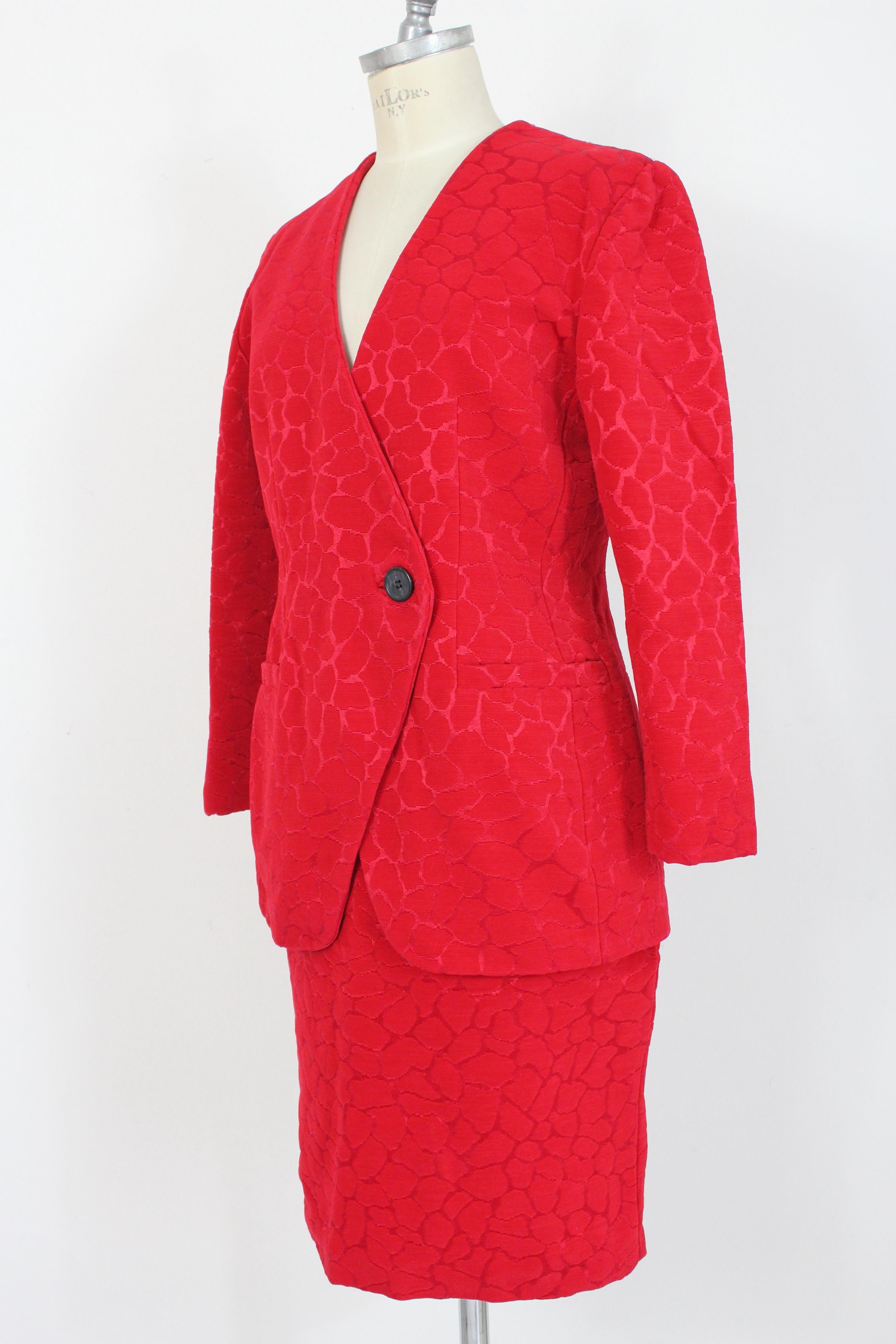 Gai Mattiolo Red Silk Damask Evening Skirt Suit 1