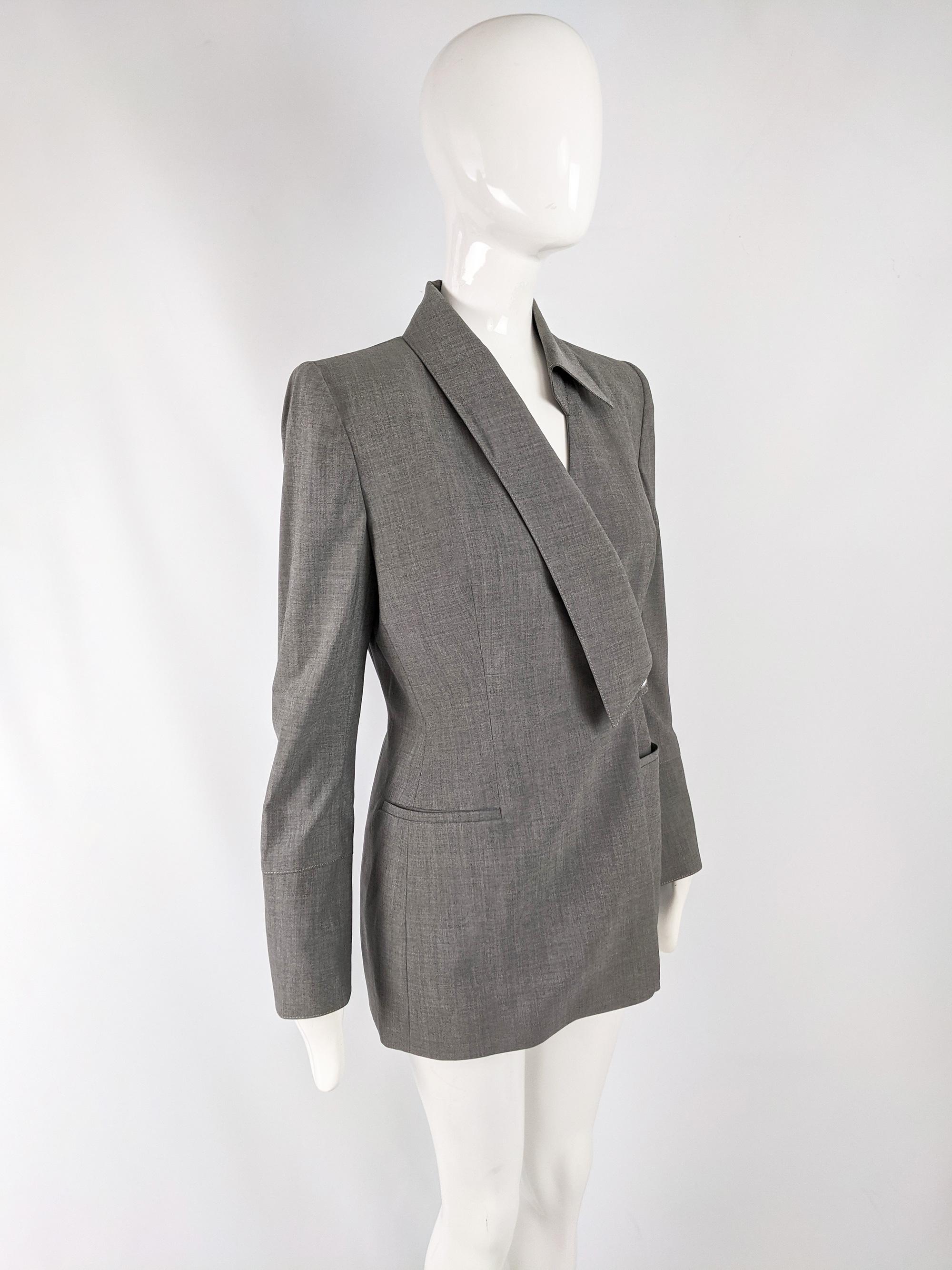 Gray Gai Mattiolo Vintage Womens Grey Wool Asymmetric Blazer Jacket For Sale