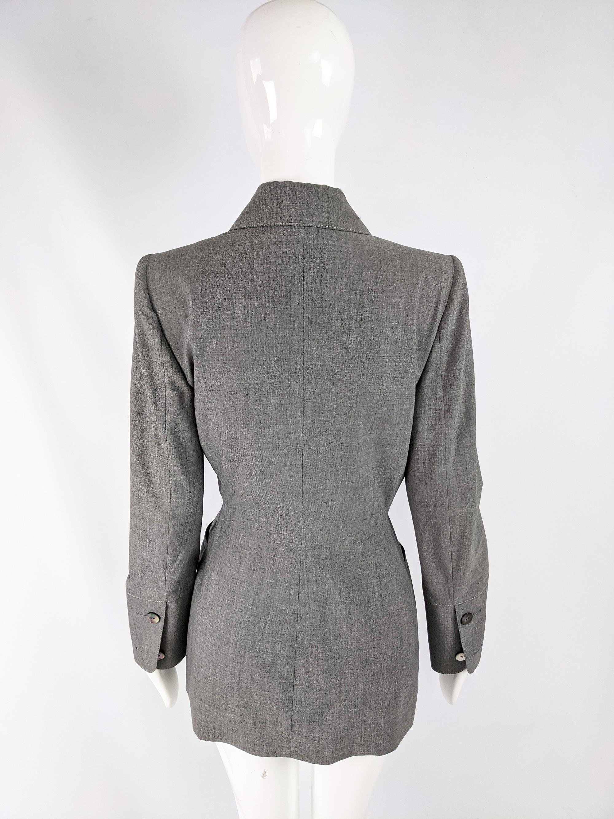 Gai Mattiolo Vintage Womens Grey Wool Asymmetric Blazer Jacket In Excellent Condition For Sale In Doncaster, South Yorkshire